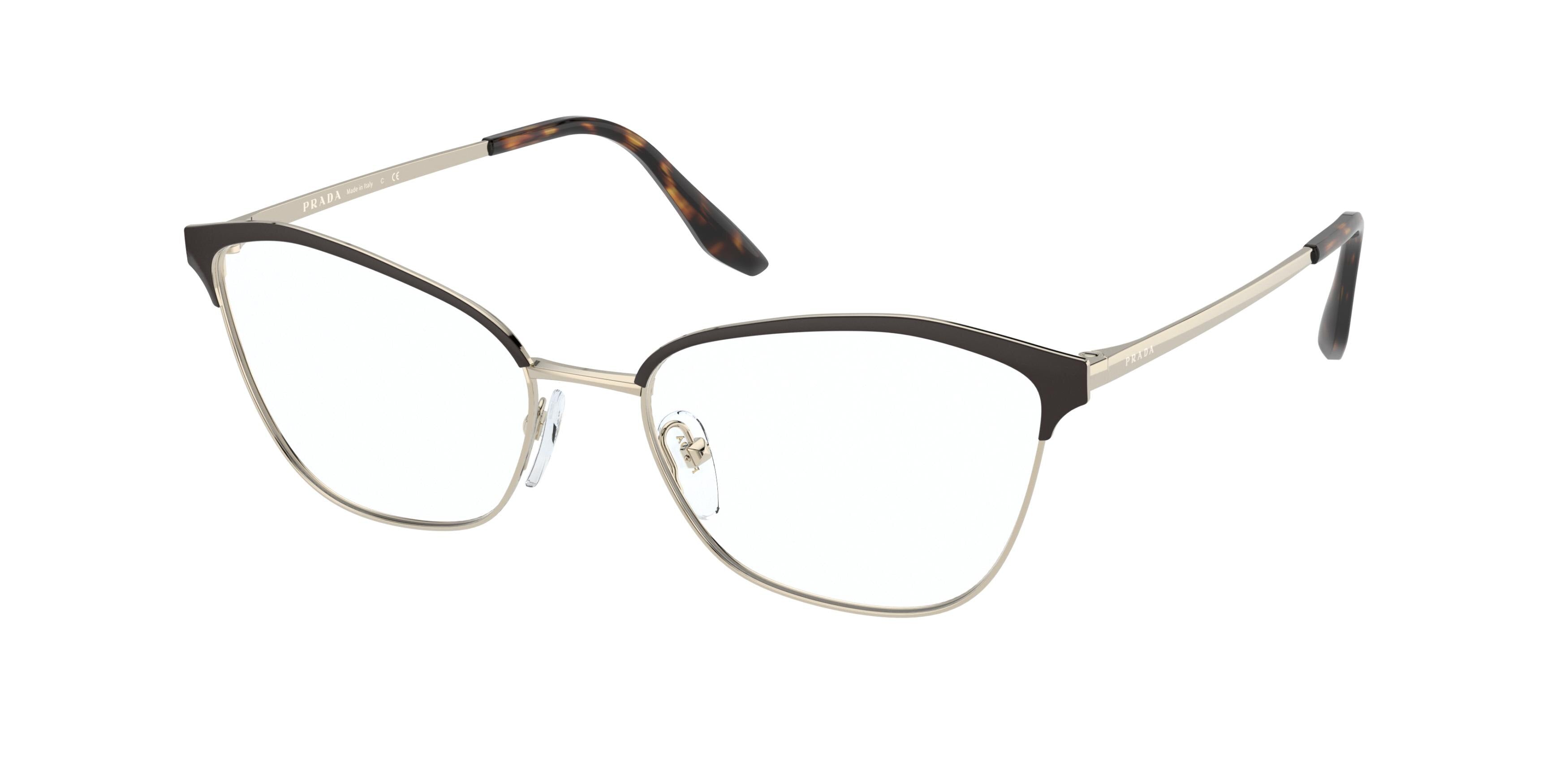 Prada PR62XV Cat Eye Eyeglasses KOF1O1-Brown/Pale Gold 54-145-17 - Color Map Brown