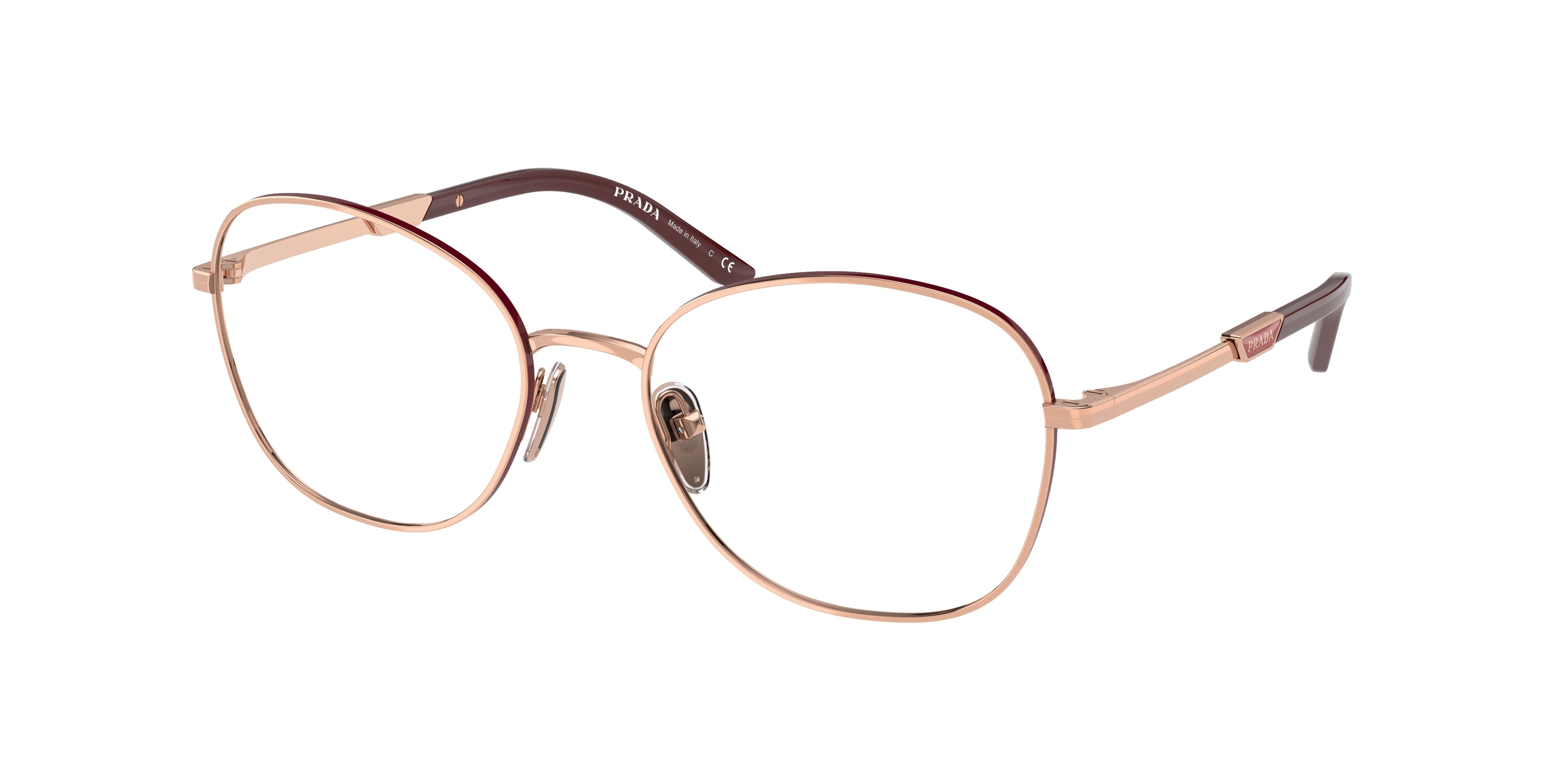 Prada PR64YV Round Eyeglasses 16A1O1-Rose Gold/Rosso 54-135-18 - Color Map Gold