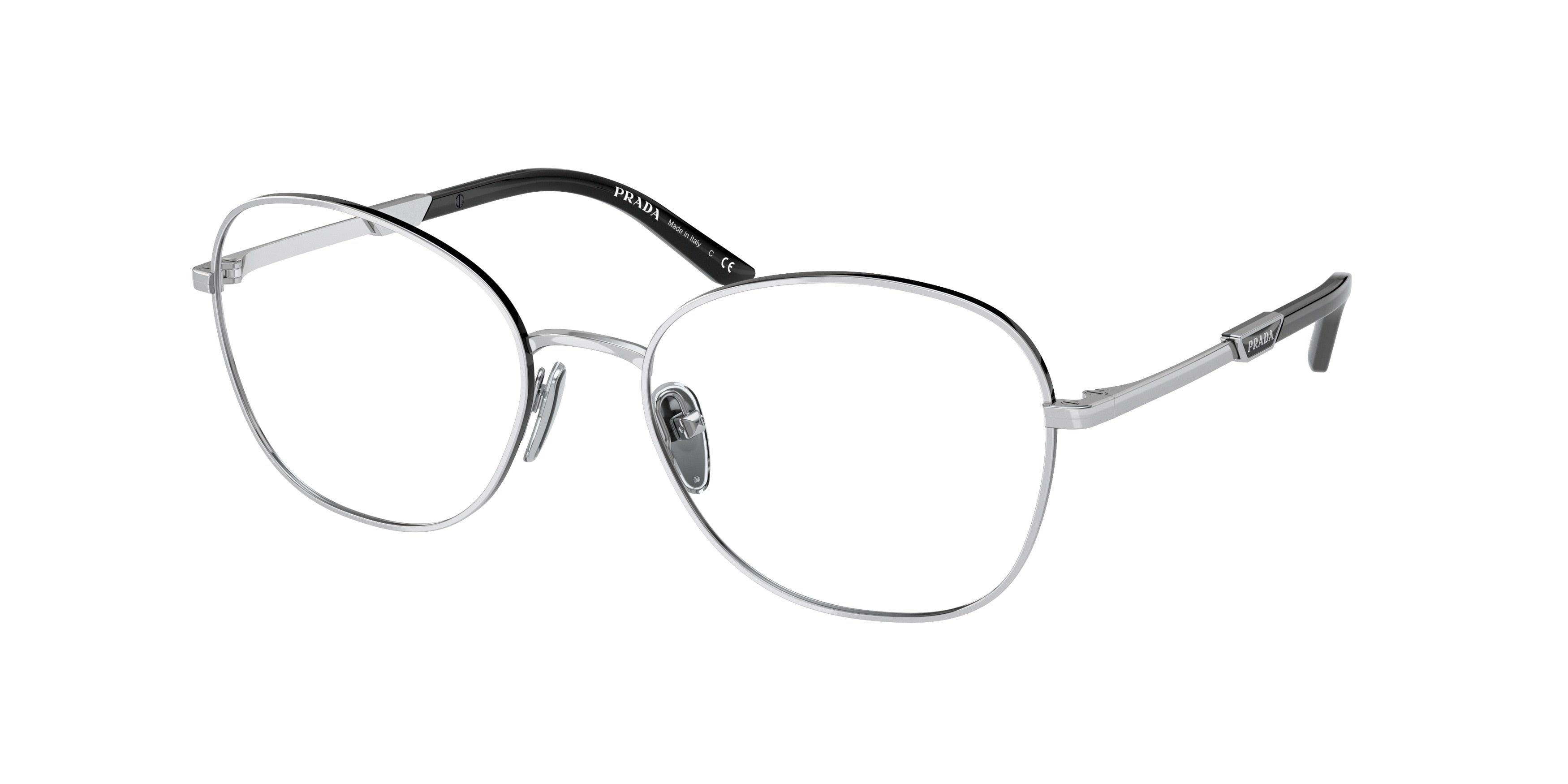 Prada PR64YV Round Eyeglasses GAQ1O1-Silver/Black 54-135-18 - Color Map Silver