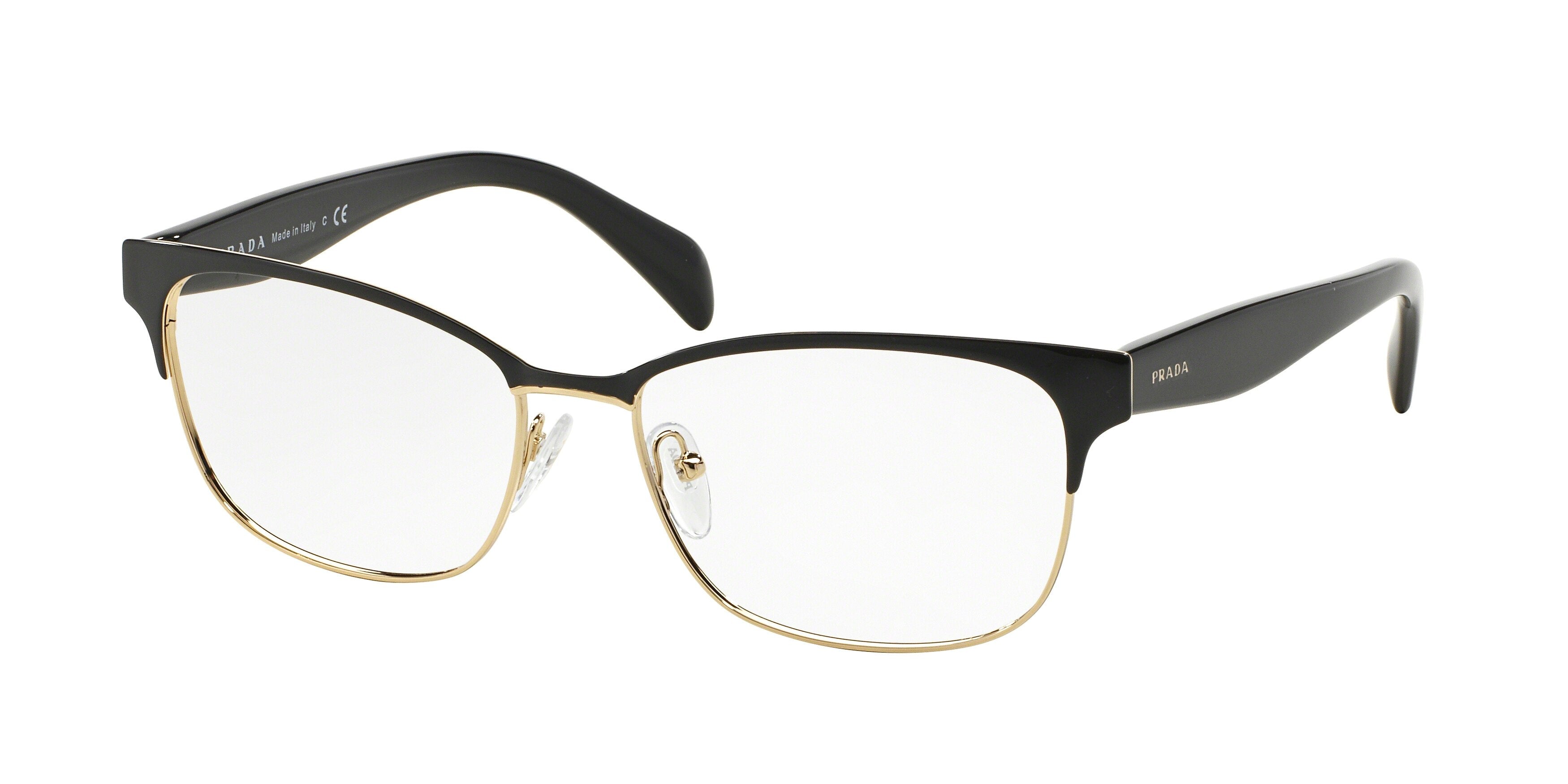 Prada CONCEPTUAL PR65RV Rectangle Eyeglasses QE31O1-Black On Pale Gold 55-140-16 - Color Map Black