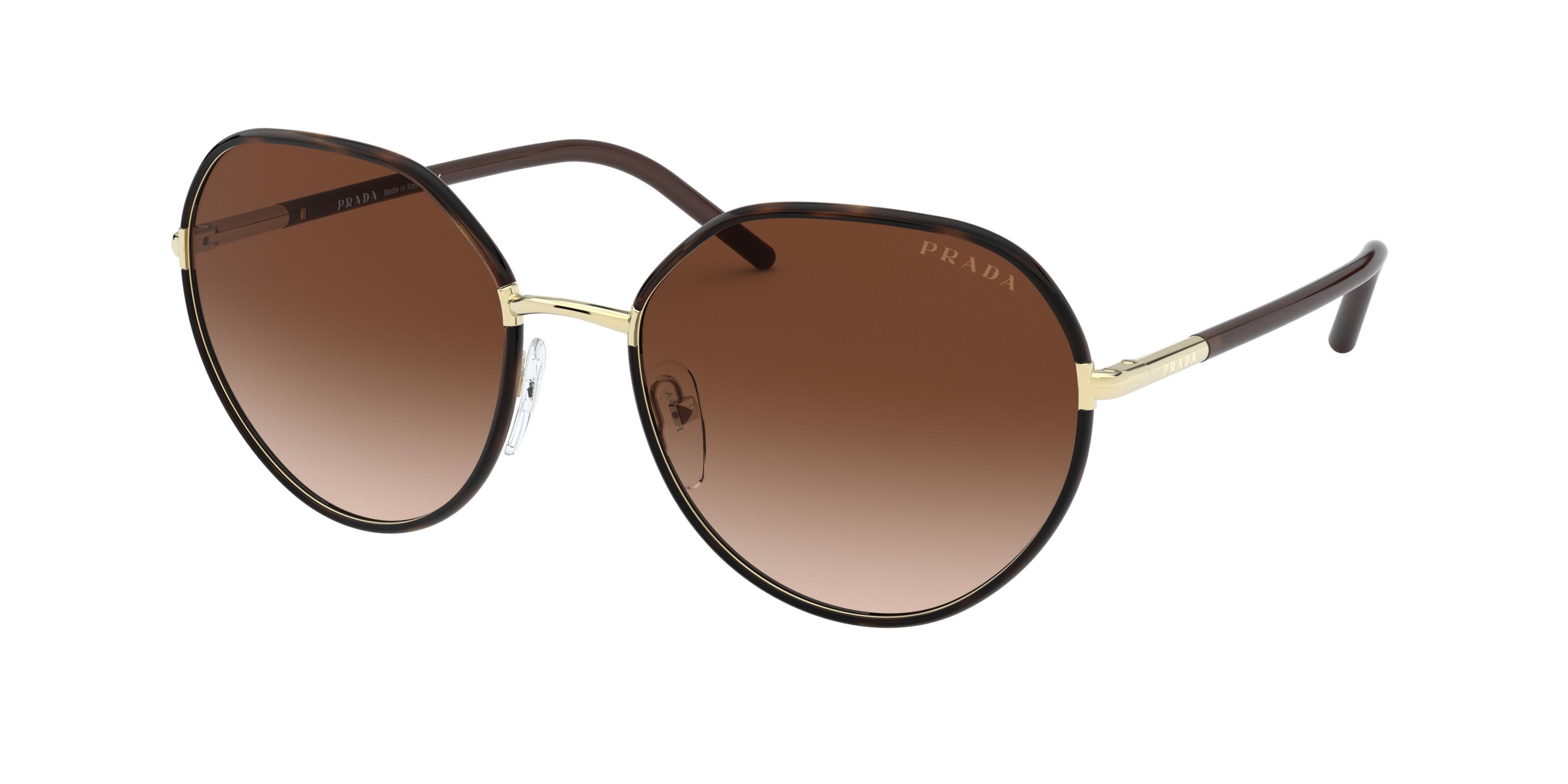Prada PR65XS Round Sunglasses 2AU6S1-Pale Gold/Havana 58-145-19 - Color Map Gold