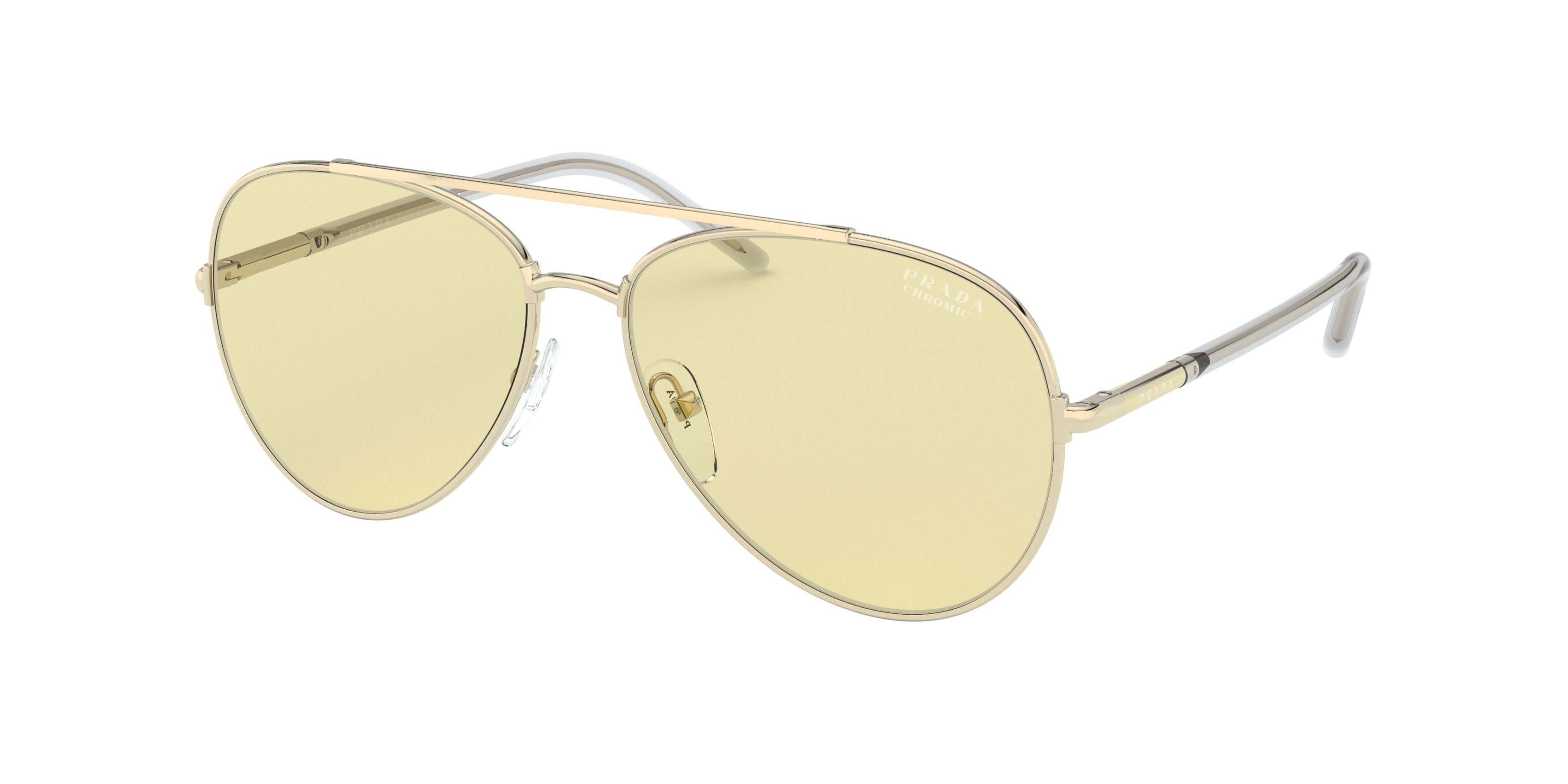 Prada PR66XS Round Sunglasses ZVN01F-Pale Gold 57-140-14 - Color Map Gold