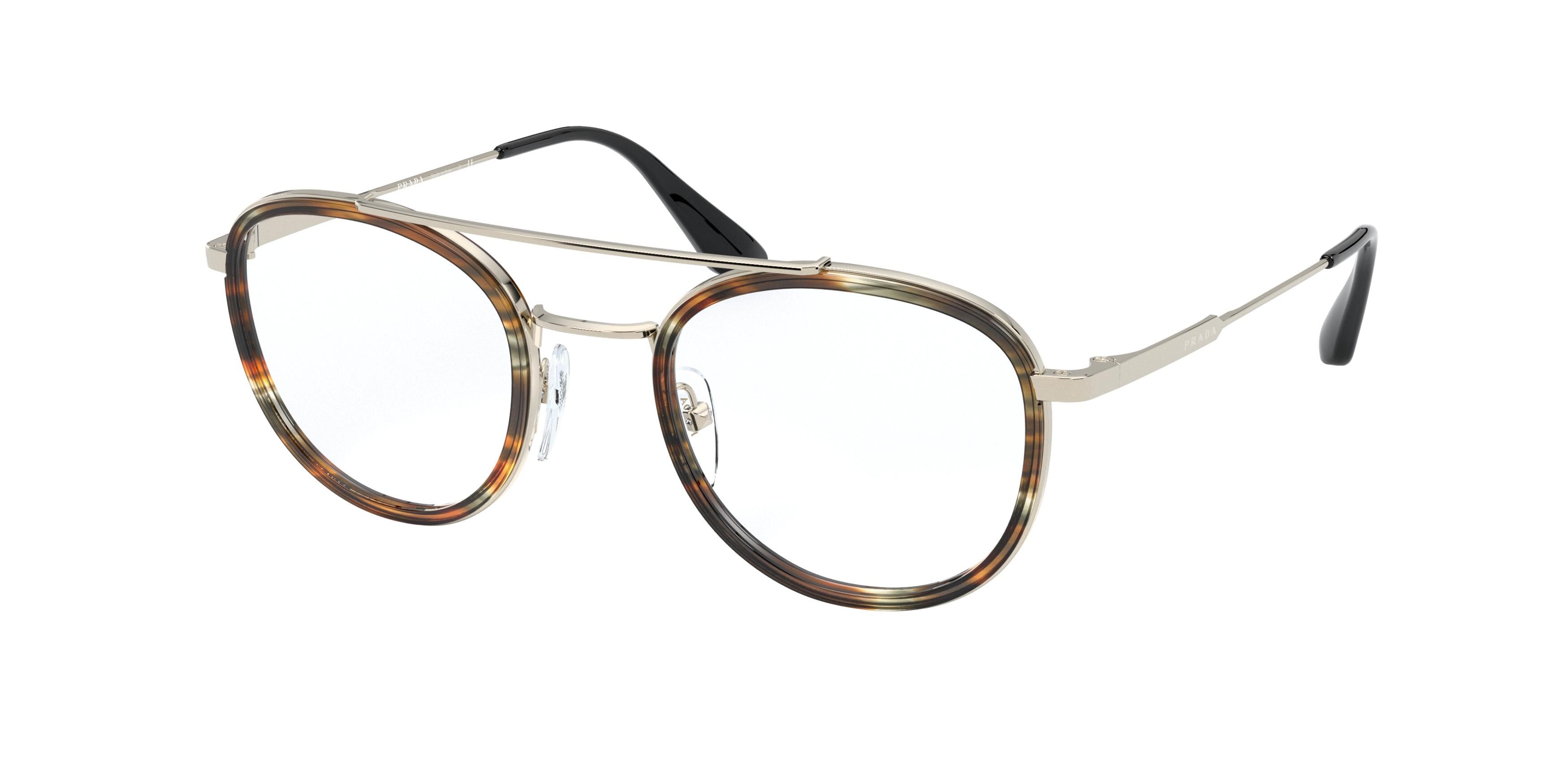Prada PR66XV Phantos Eyeglasses 06A1O1-Striped Brown/Pale Gold 49-140-22 - Color Map Brown