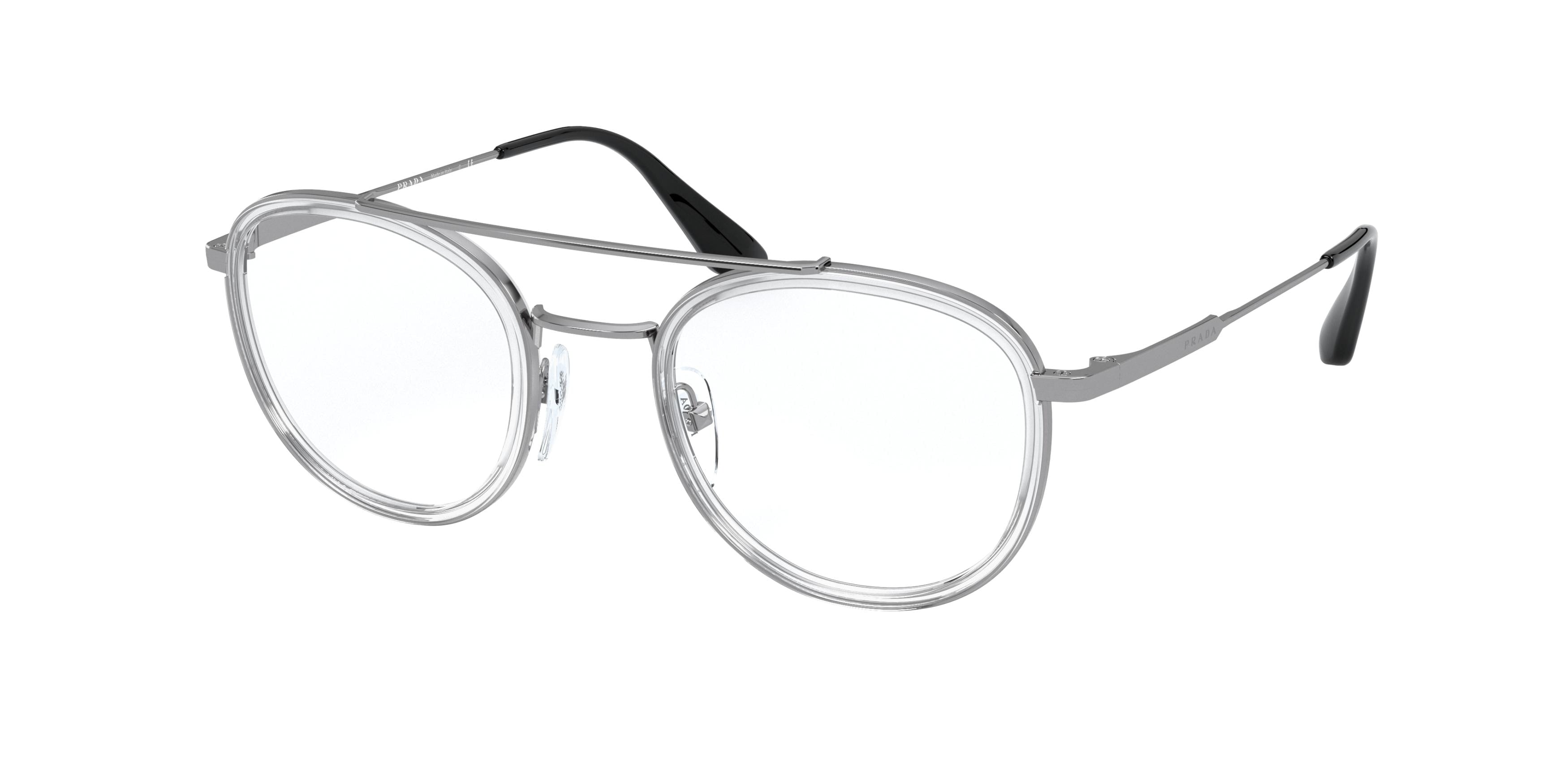 Prada PR66XV Phantos Eyeglasses 07A1O1-Transparent Gunmetal 49-140-22 - Color Map Grey