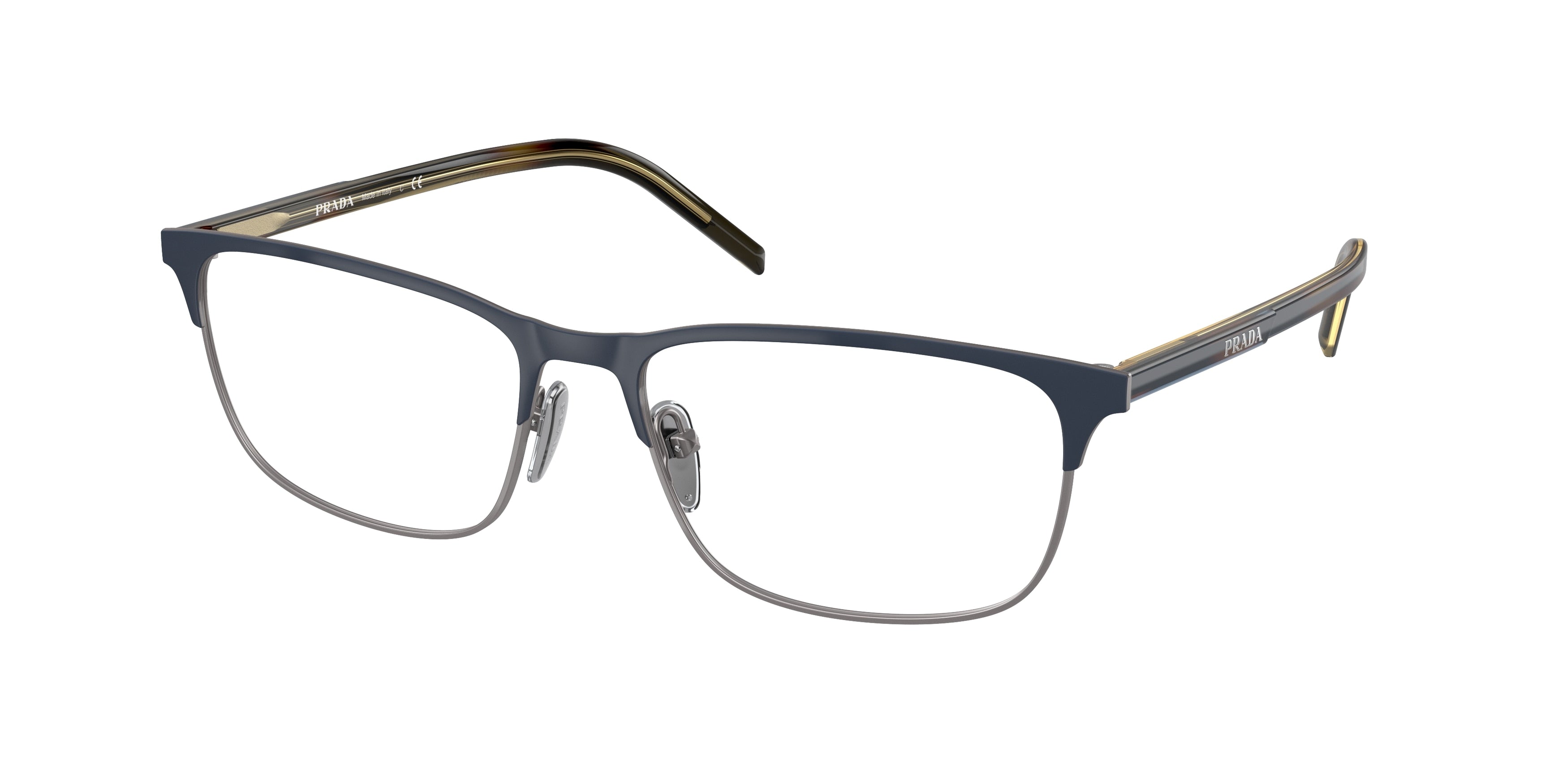 Prada PR66YV Pillow Eyeglasses 02N1O1-Matte Baltic/Gunmetal 57-145-17 - Color Map Blue