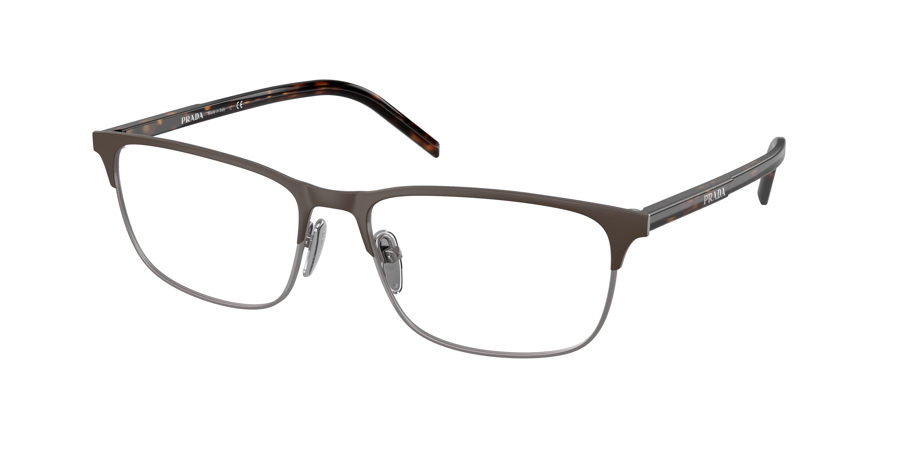Prada PR66YV Pillow Eyeglasses 02Q1O1-Matte Burnished/Matte Gunmetal 55-145-17 - Color Map Brown
