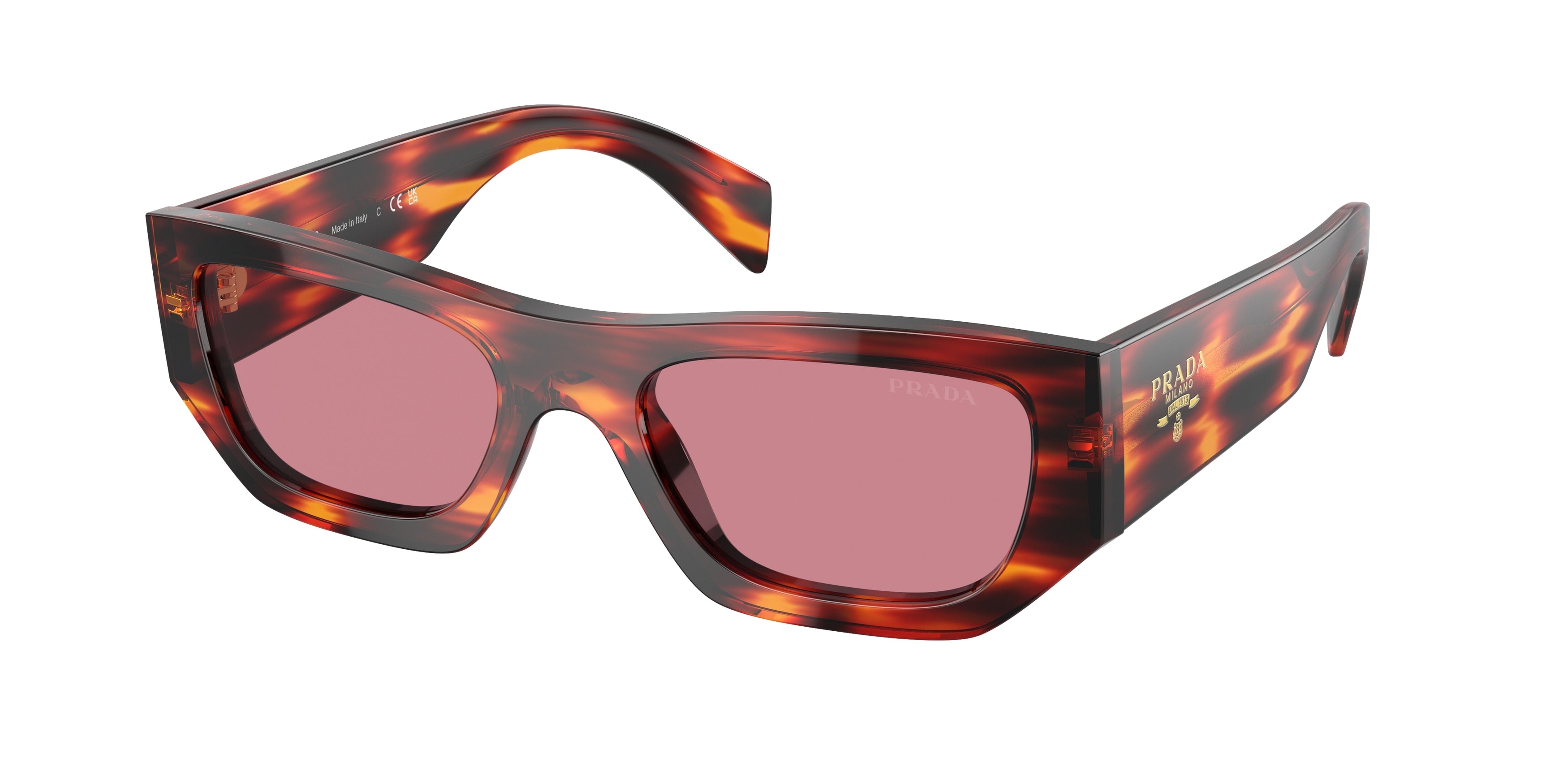 Prada PRA01S Pillow Sunglasses 13O80B-Havana Red 53-145-20 - Color Map Red