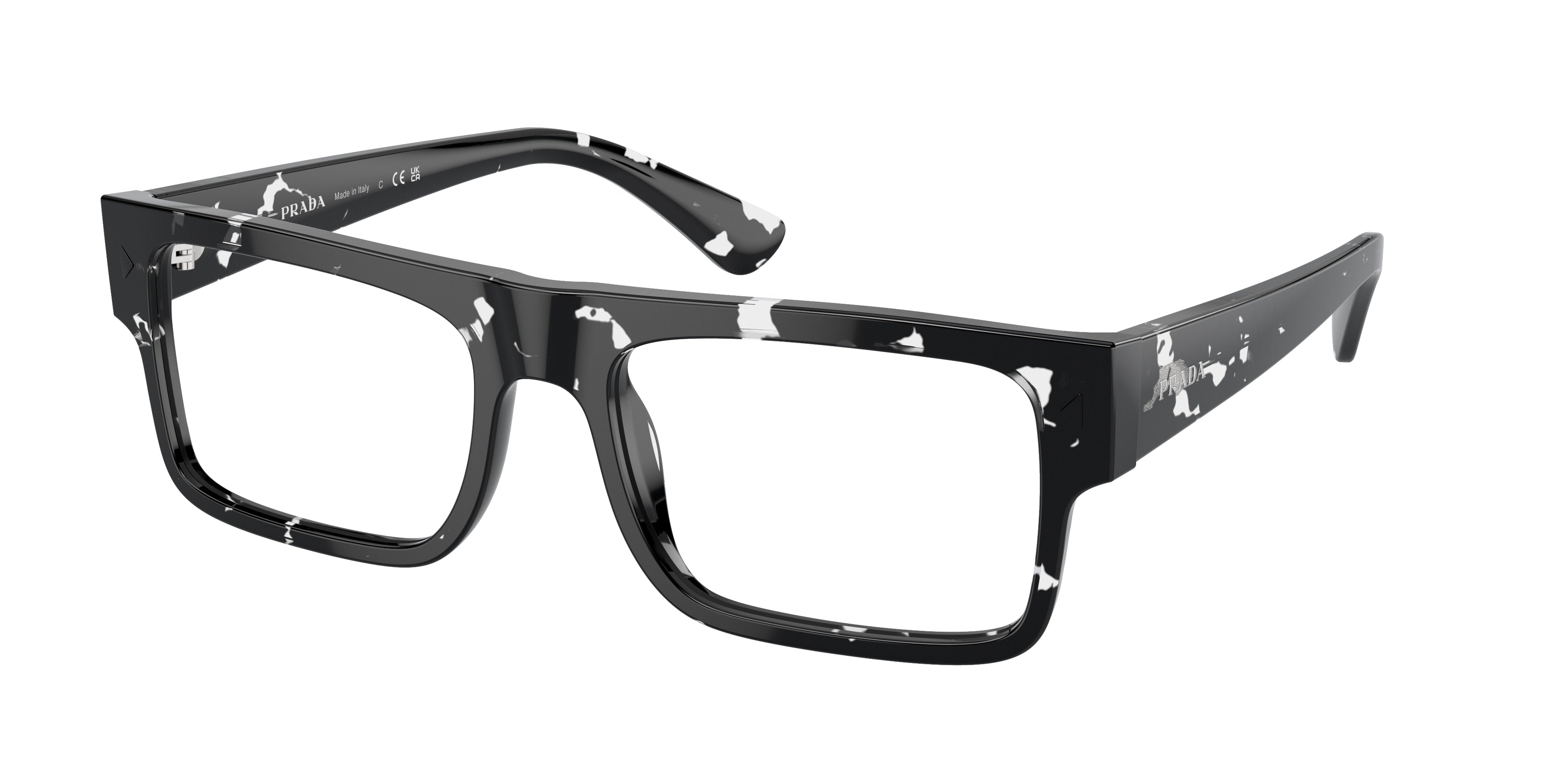 Prada PRA01VF Rectangle Eyeglasses 15O1O1-Havana Black Transparent 57-150-17 - Color Map Brown