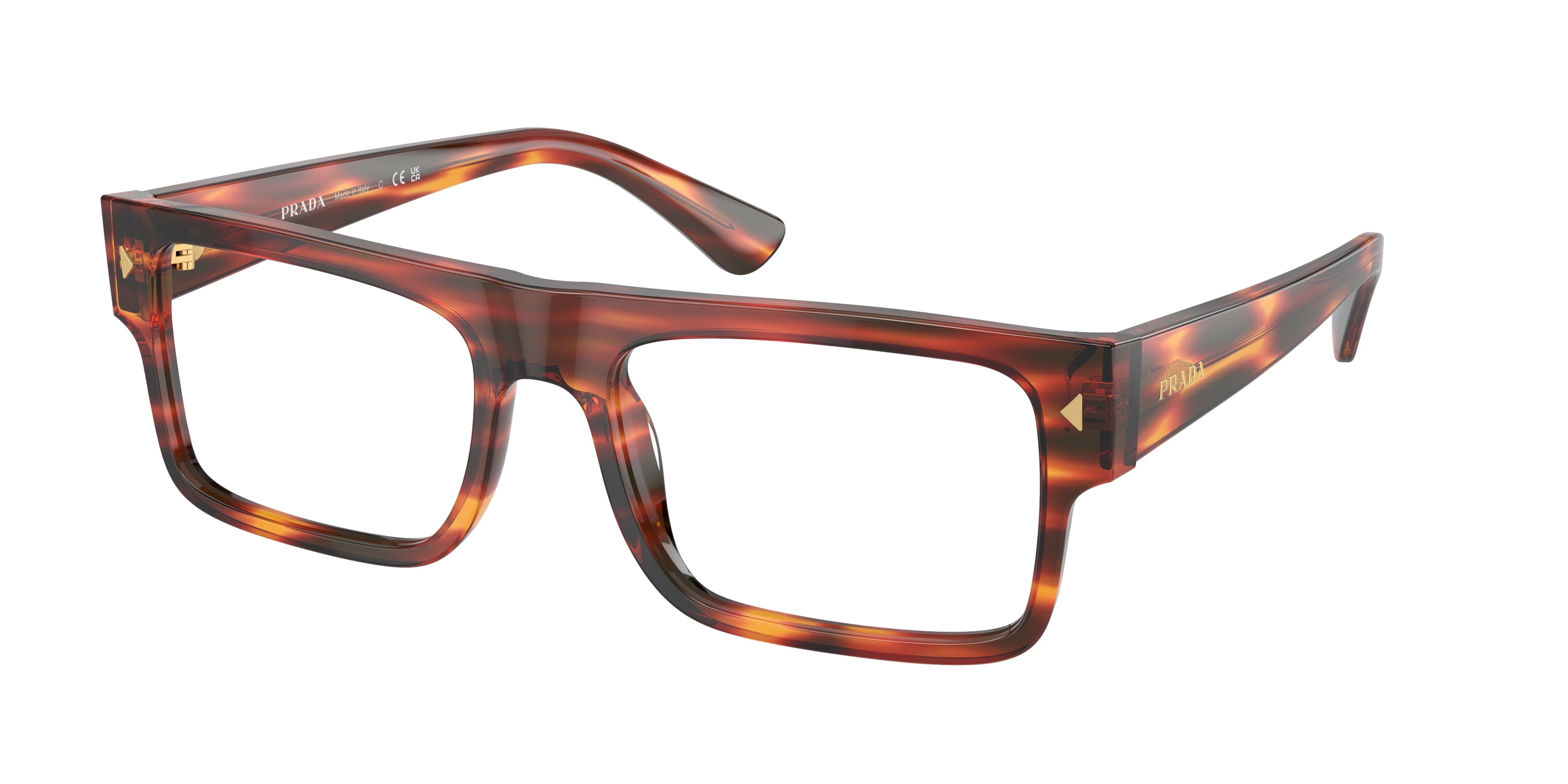 Prada PRA01V Rectangle Eyeglasses 13O1O1-Havana Red 57-150-19 - Color Map Red