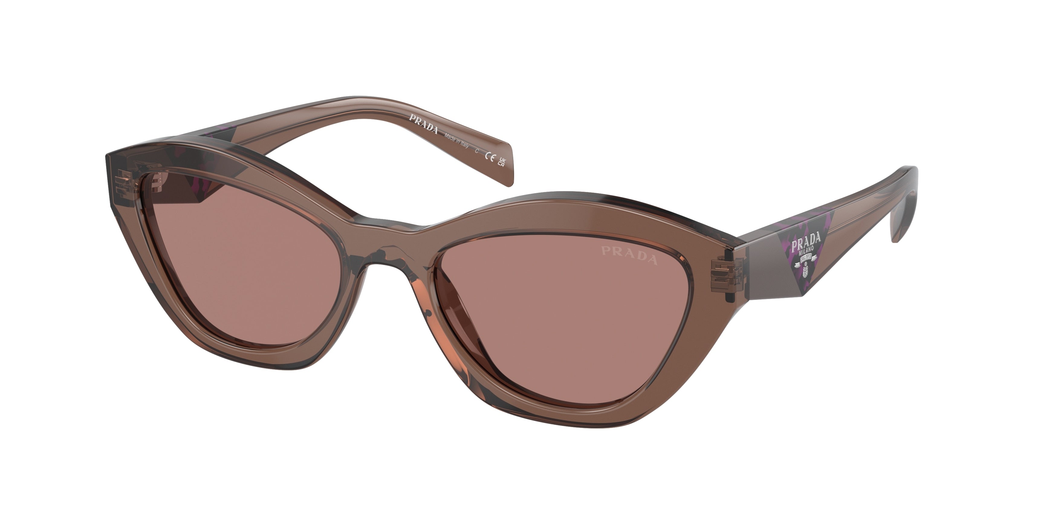 Prada PRA02S Butterfly Sunglasses 17O60B-Brown Transparent 52-140-19 - Color Map Brown