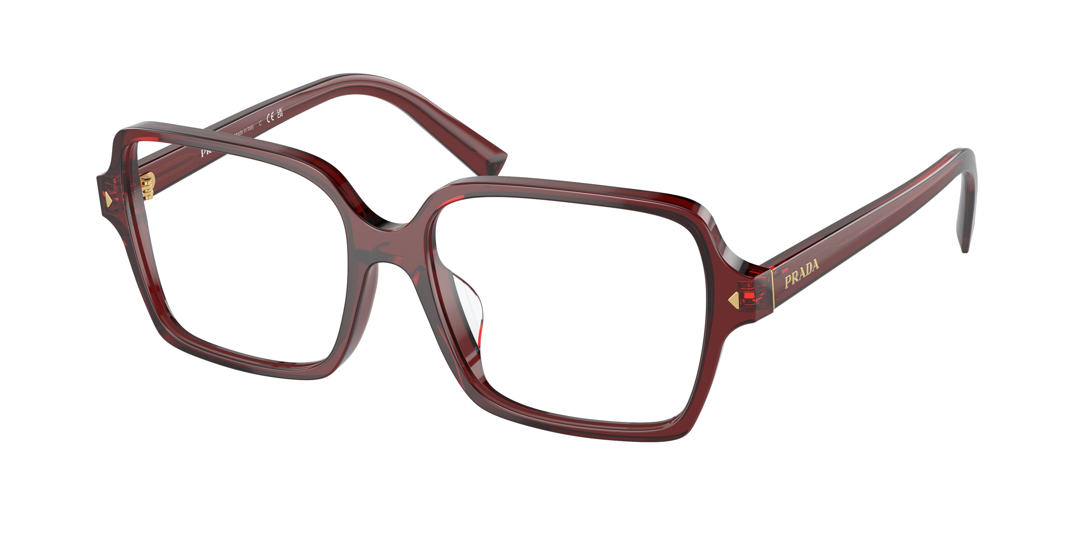 Prada PRA02VF Pillow Eyeglasses  16P1O1-Transparent Red 55-145-16 - Color Map Red