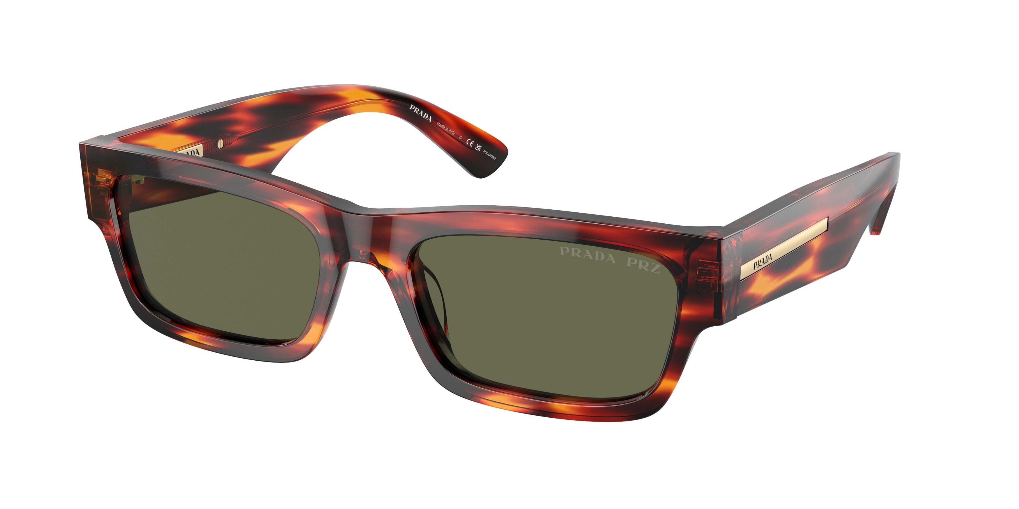 Prada PRA03S Rectangle Sunglasses 13O03R-Red/Black Havana 56-145-19 - Color Map Brown