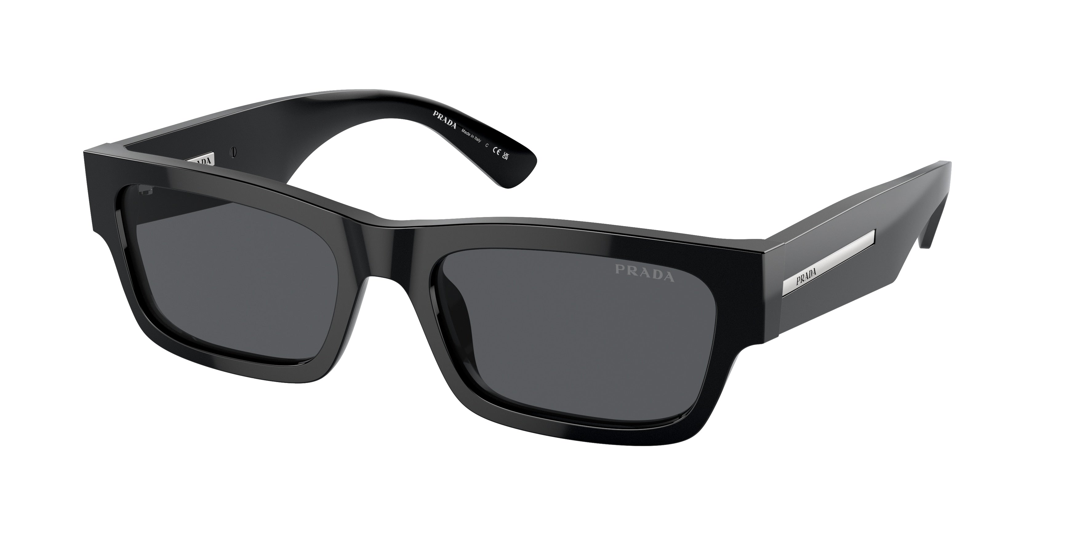Prada PRA03S Rectangle Sunglasses 16K07T-Black 56-145-19 - Color Map Black