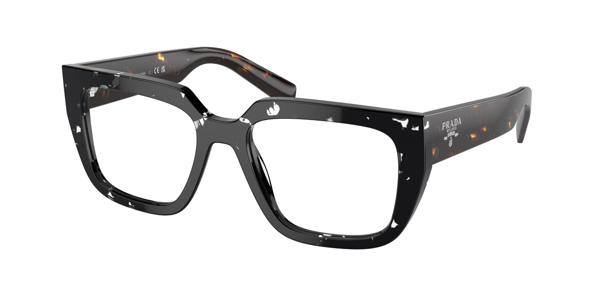 Prada PRA03V Irregular Eyeglasses for Women — Free Shipping - 52-140-18 / 15O1O1-Havana Black Transparent