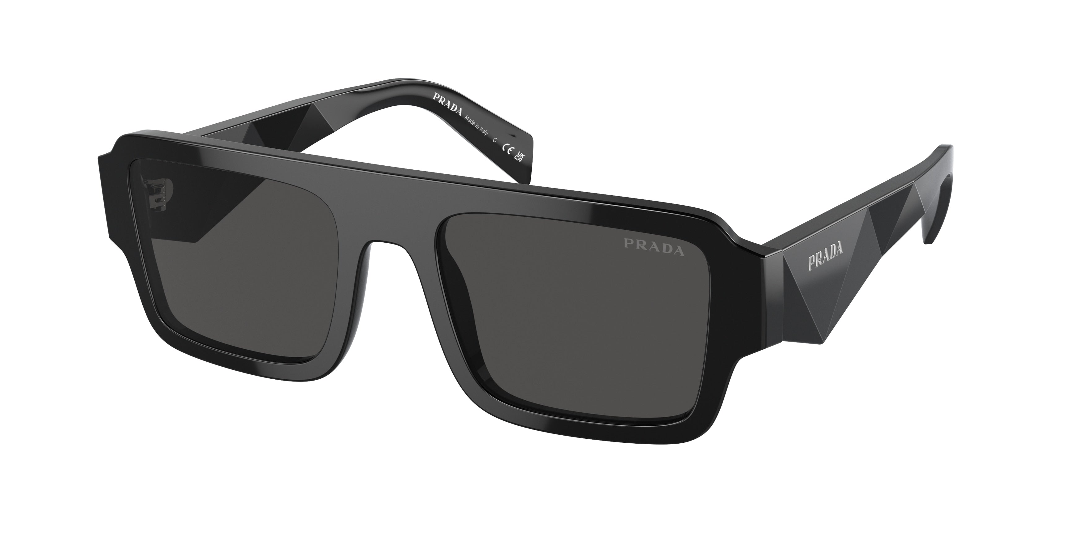 Prada PRA05S Rectangle Sunglasses 16K08Z-Black 53-145-20 - Color Map Black