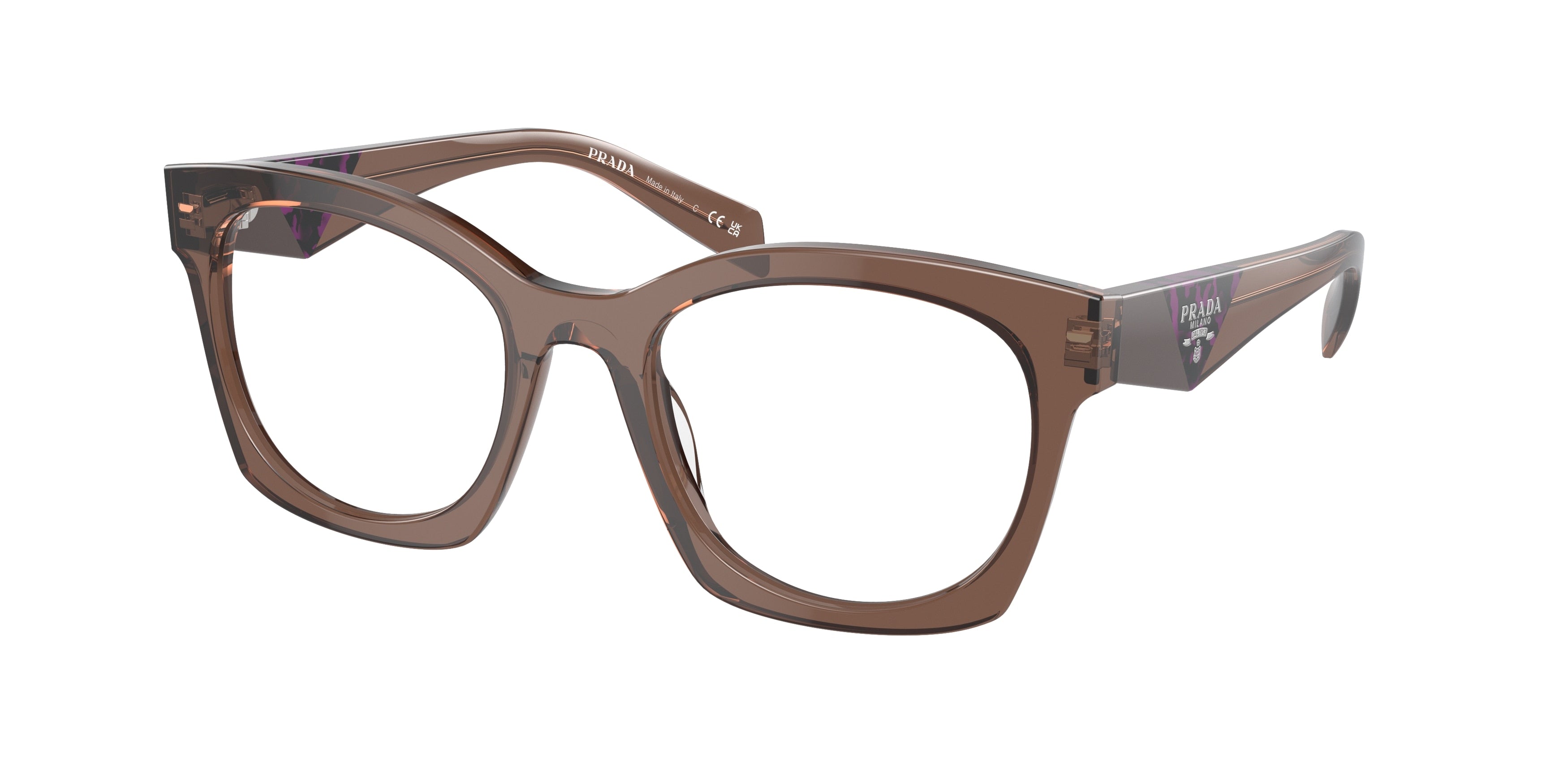 Prada PRA05VF Irregular Eyeglasses 17O1O1-Transparent Brown 54-140-18 - Color Map Brown