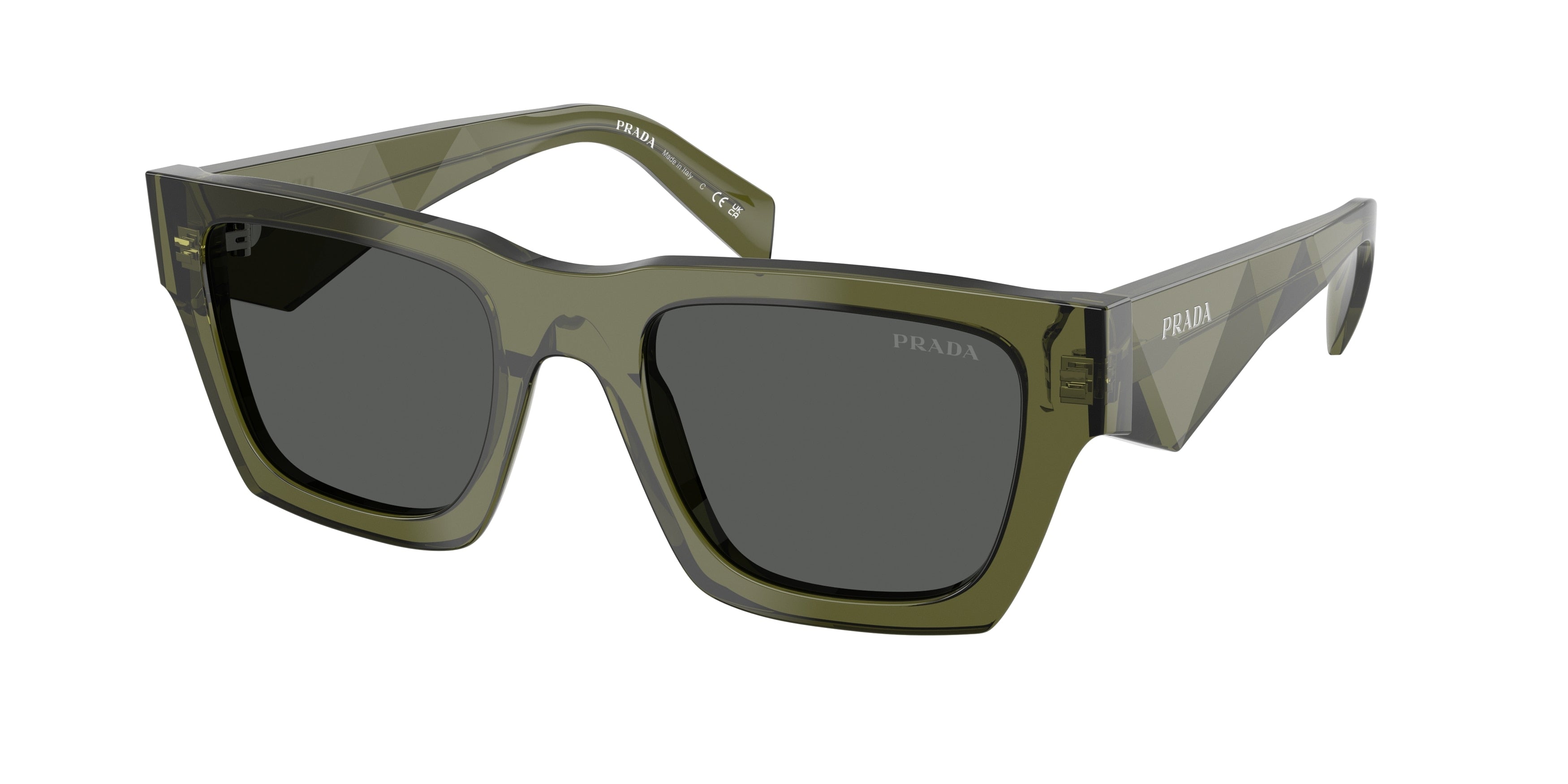 Prada PRA06SF Pillow Sunglasses 25A40L-Transparent Military 54-145-19 - Color Map Green