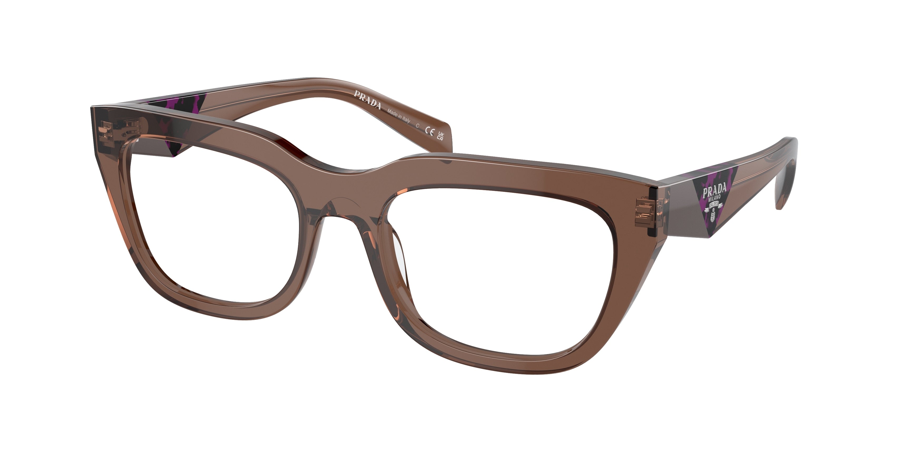 Prada PRA06VF Irregular Eyeglasses 17O1O1-Transparent Brown 55-140-18 - Color Map Brown