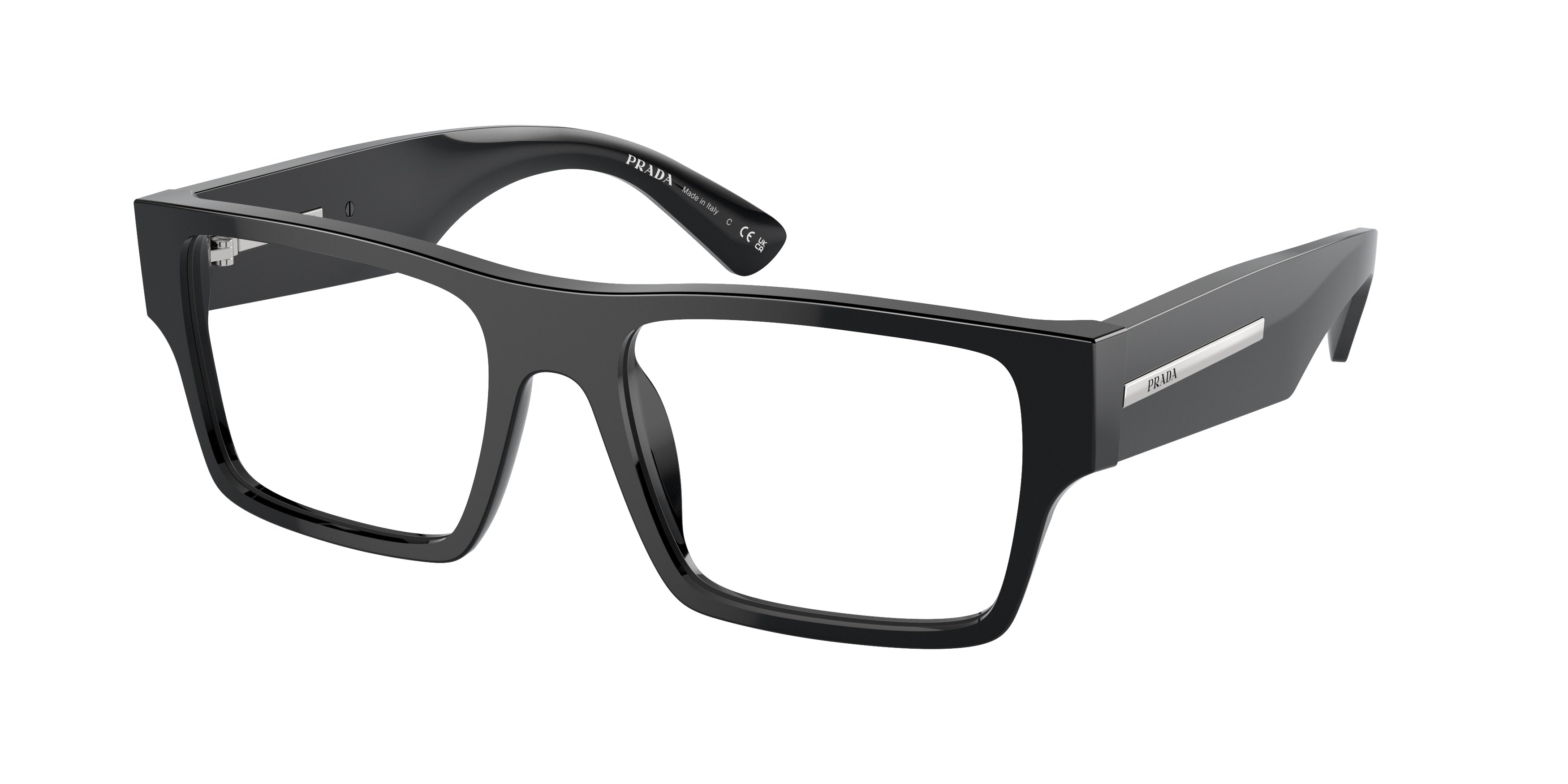 Prada PRA08V Rectangle Eyeglasses 16K1O1-Black 54-145-18 - Color Map Black