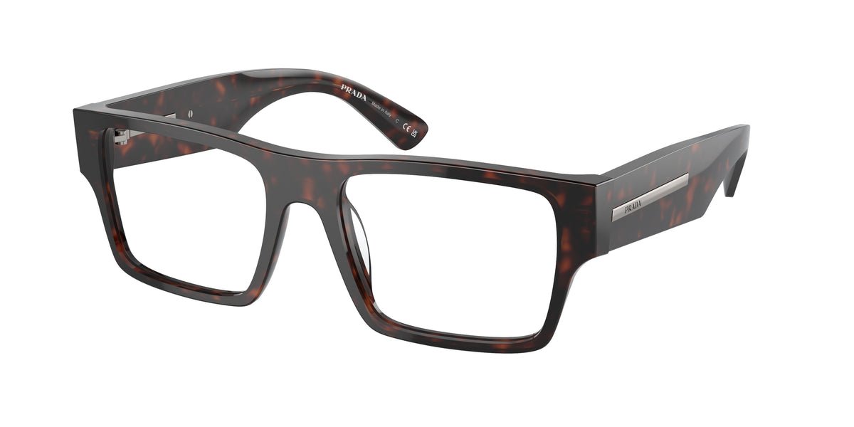 Prada PRA08V Rectangle Eyeglasses 17N1O1-Havana 52-140-18 - Color Map Tortoise
