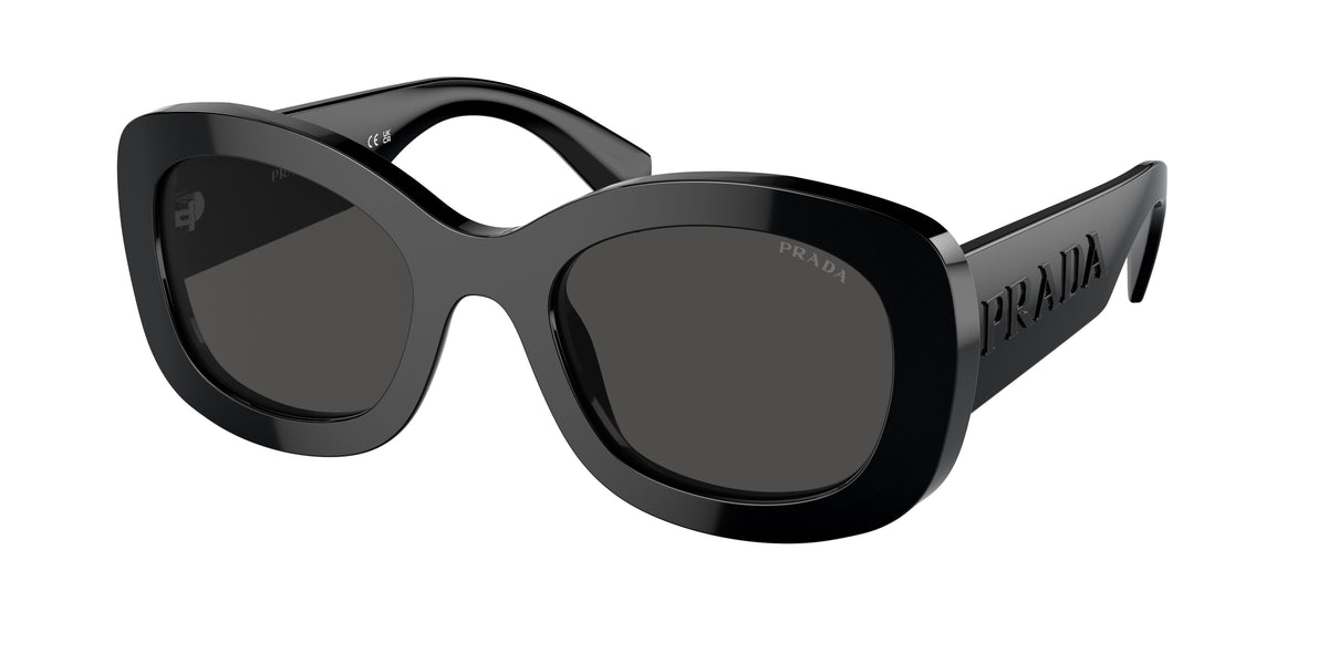 Prada PRA13S Oval Sunglasses 1AB5S0-Black 54-145-23 - Color Map Black