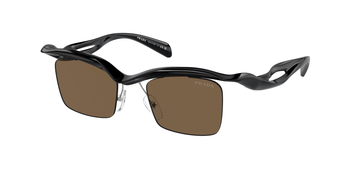 Prada PRA15S Rectangle Sunglasses 1AB8C1-Black 47-135-20 - Color Map Black