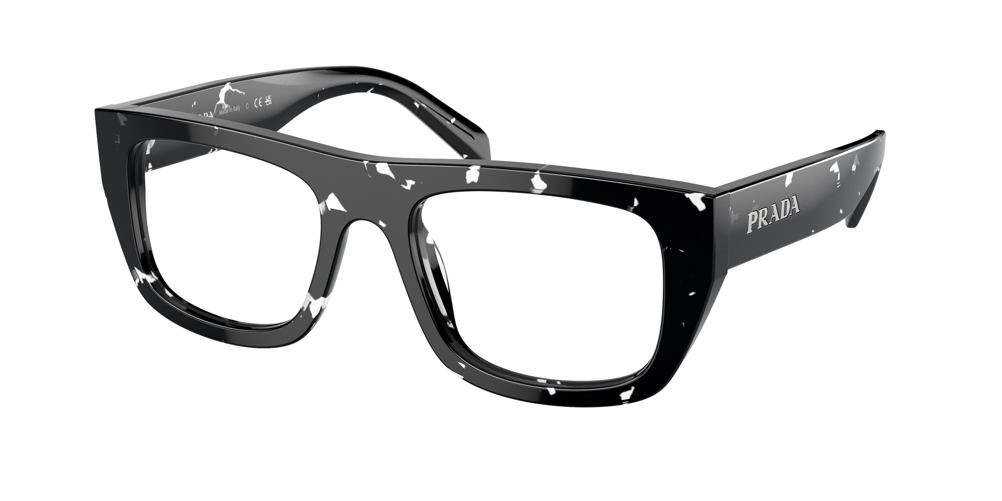 Prada PRA17VF Rectangle Eyeglasses 15O1O1-Black Crystal Tortoise 53-145-19 - Color Map Black