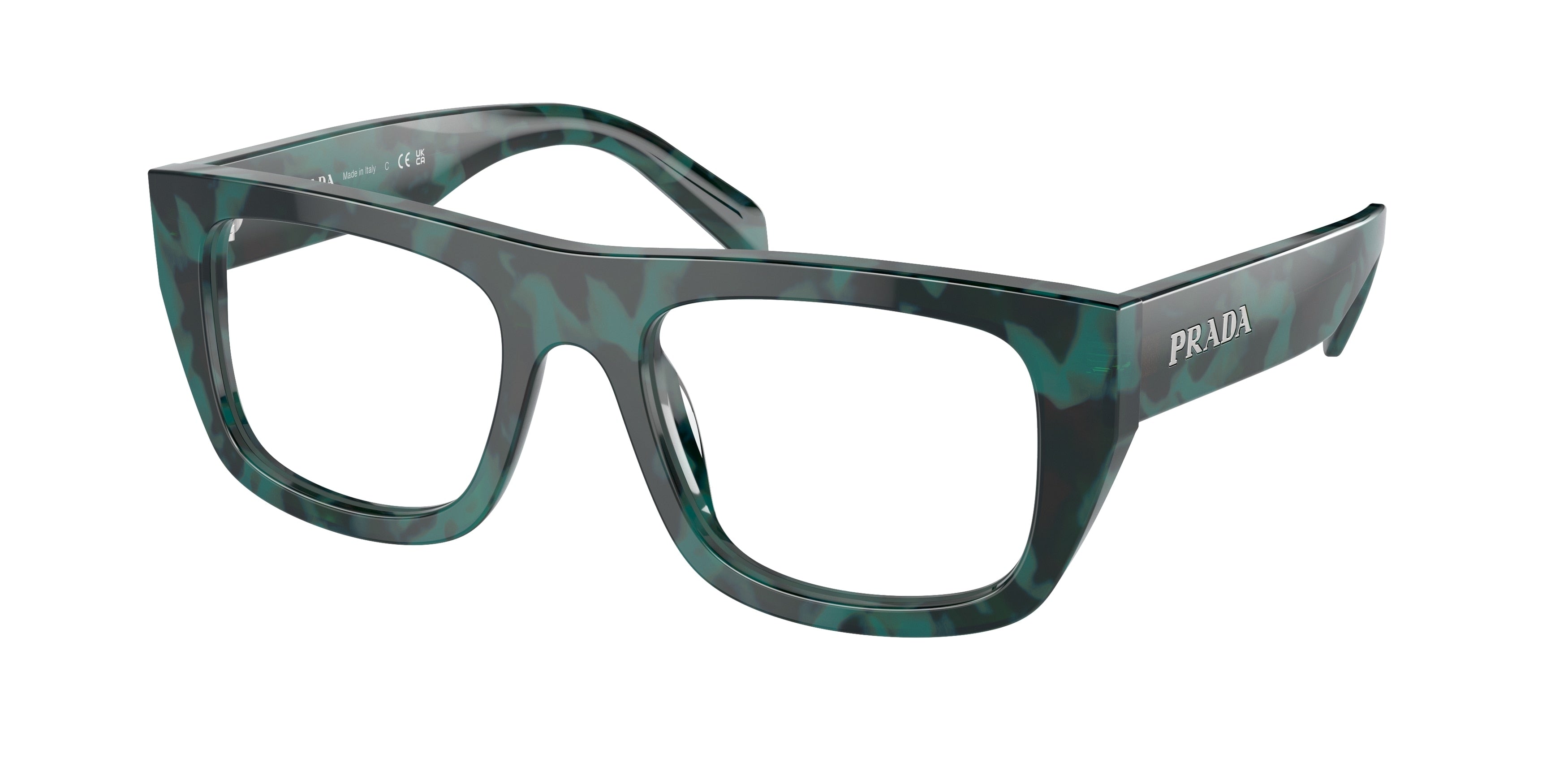 Prada PRA17VF Rectangle Eyeglasses 17U1O1-Emerald Marble 53-145-19 - Color Map Green