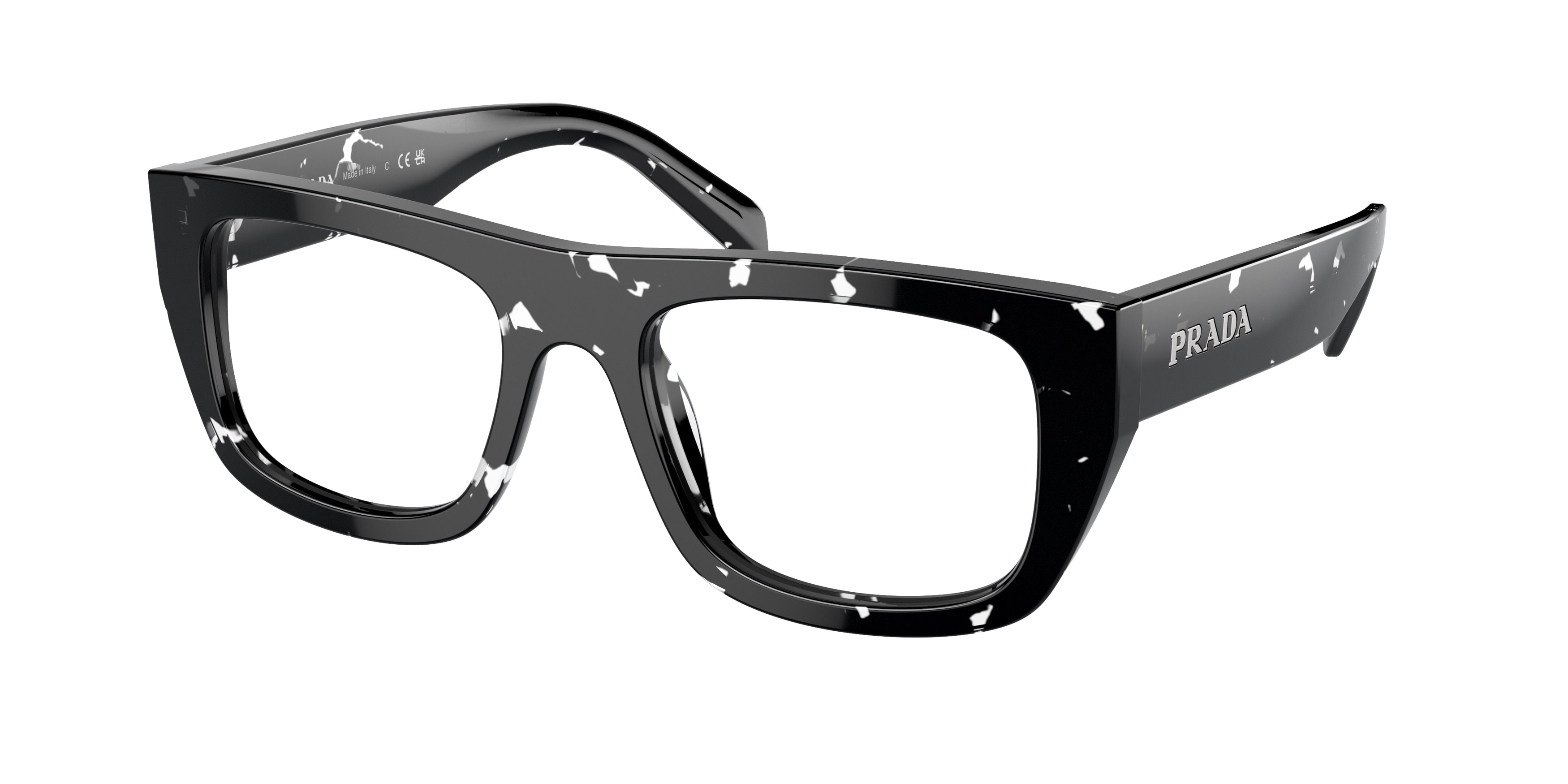 Prada PRA17V Rectangle Eyeglasses 15O1O1-Black Crystal Tortoise 53-145-20 - Color Map Black