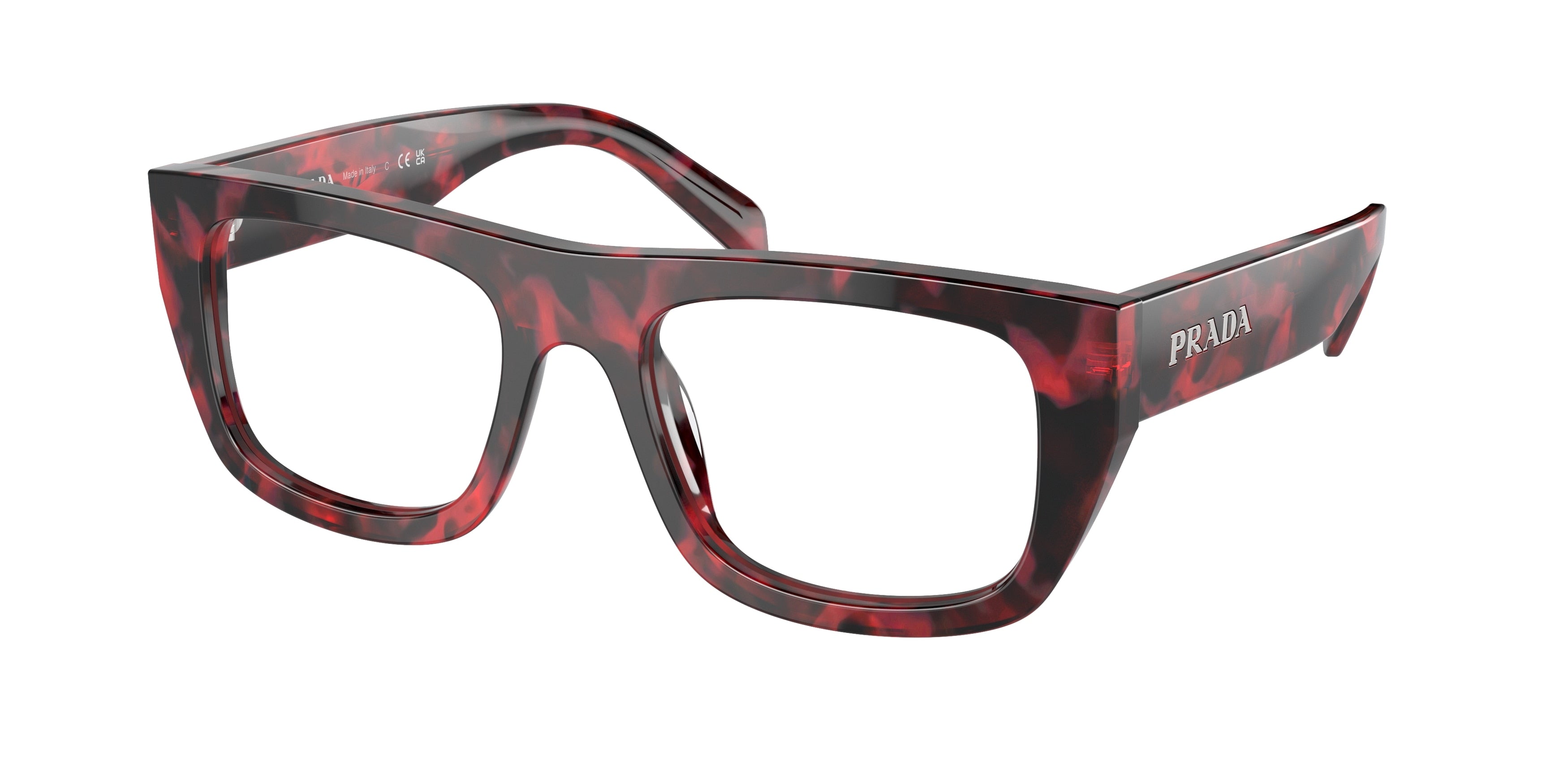 Prada PRA17V Rectangle Eyeglasses 16U1O1-Ruby Marble 53-145-20 - Color Map Violet