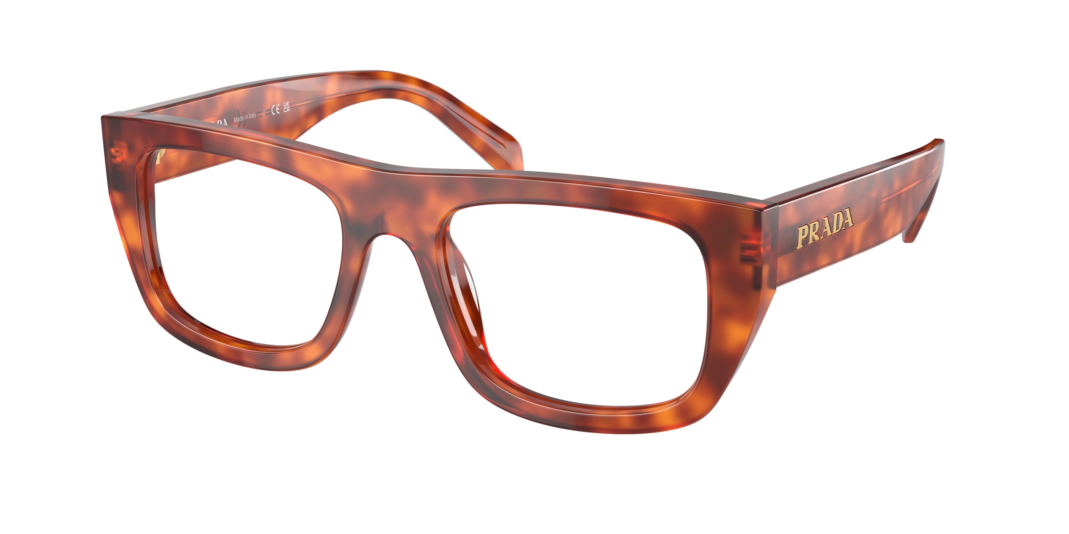 Prada PRA17V Rectangle Eyeglasses 18R1O1-Cognac Tortoise 53-145-20 - Color Map Brown