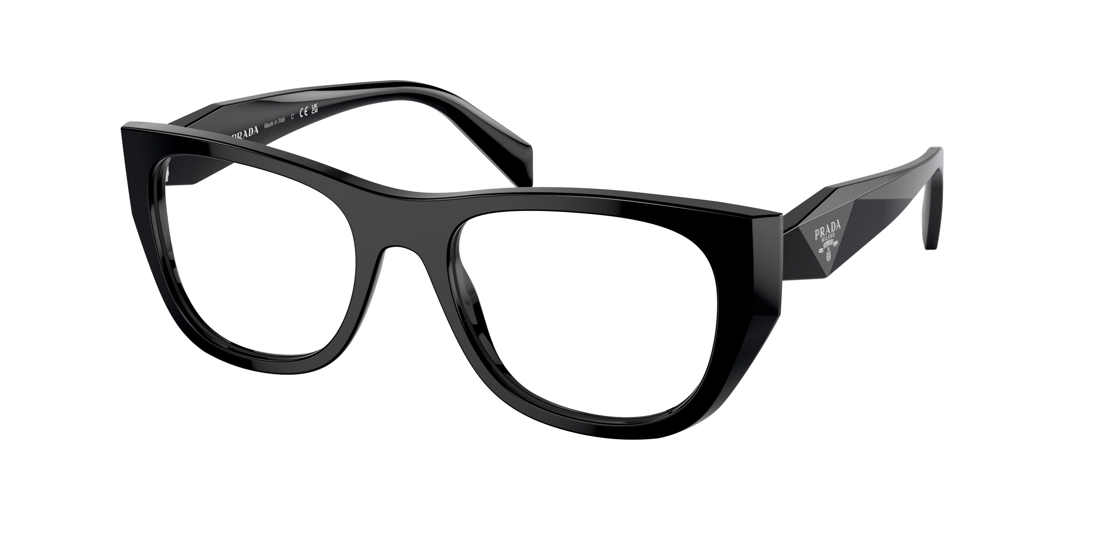 Prada PRA18V Irregular Eyeglasses 16K1O1-Black 52-145-19 - Color Map Black