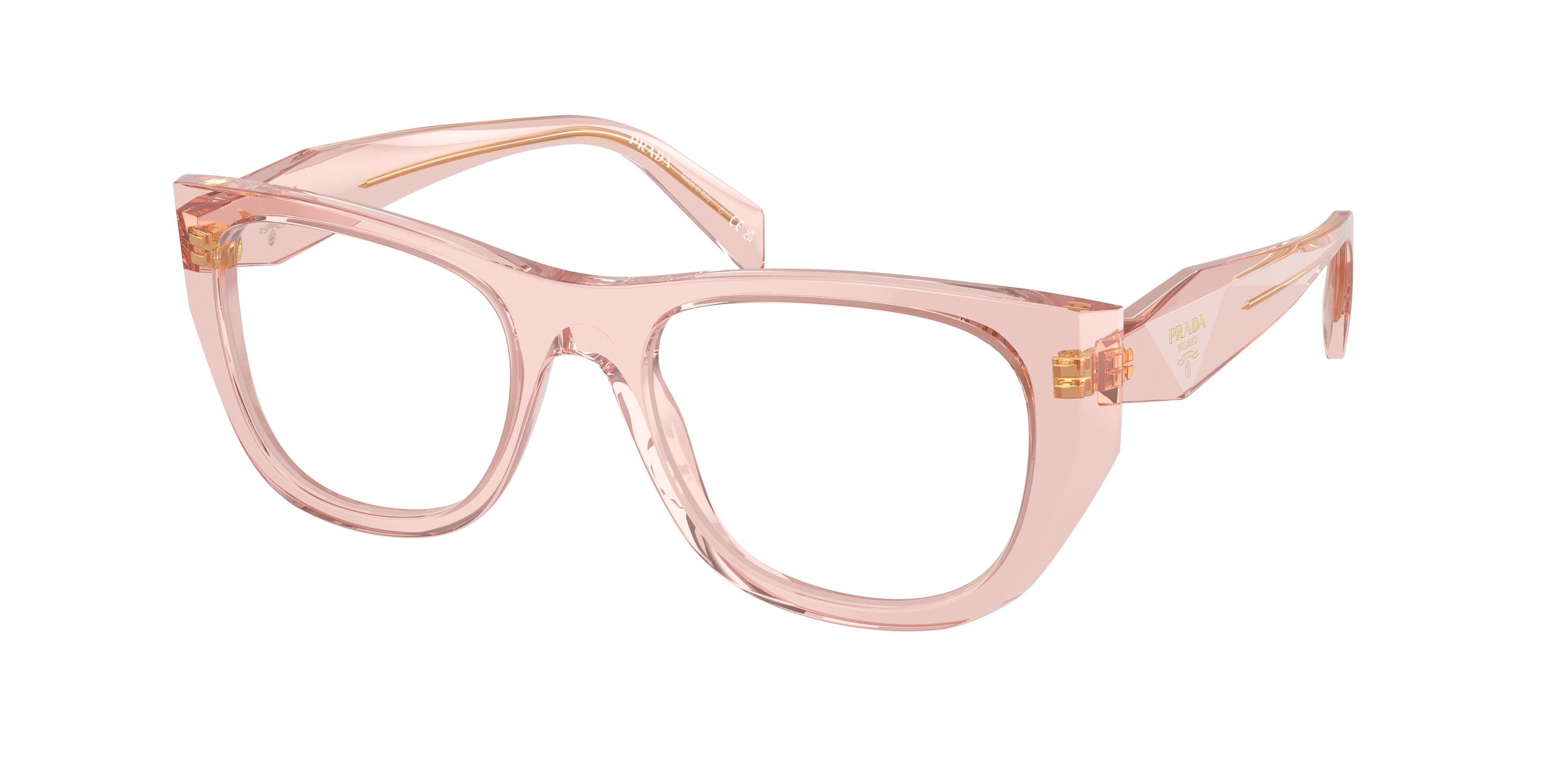 Prada PRA18V Irregular Eyeglasses 19Q1O1-Transparent Peach 52-145-19 - Color Map Pink
