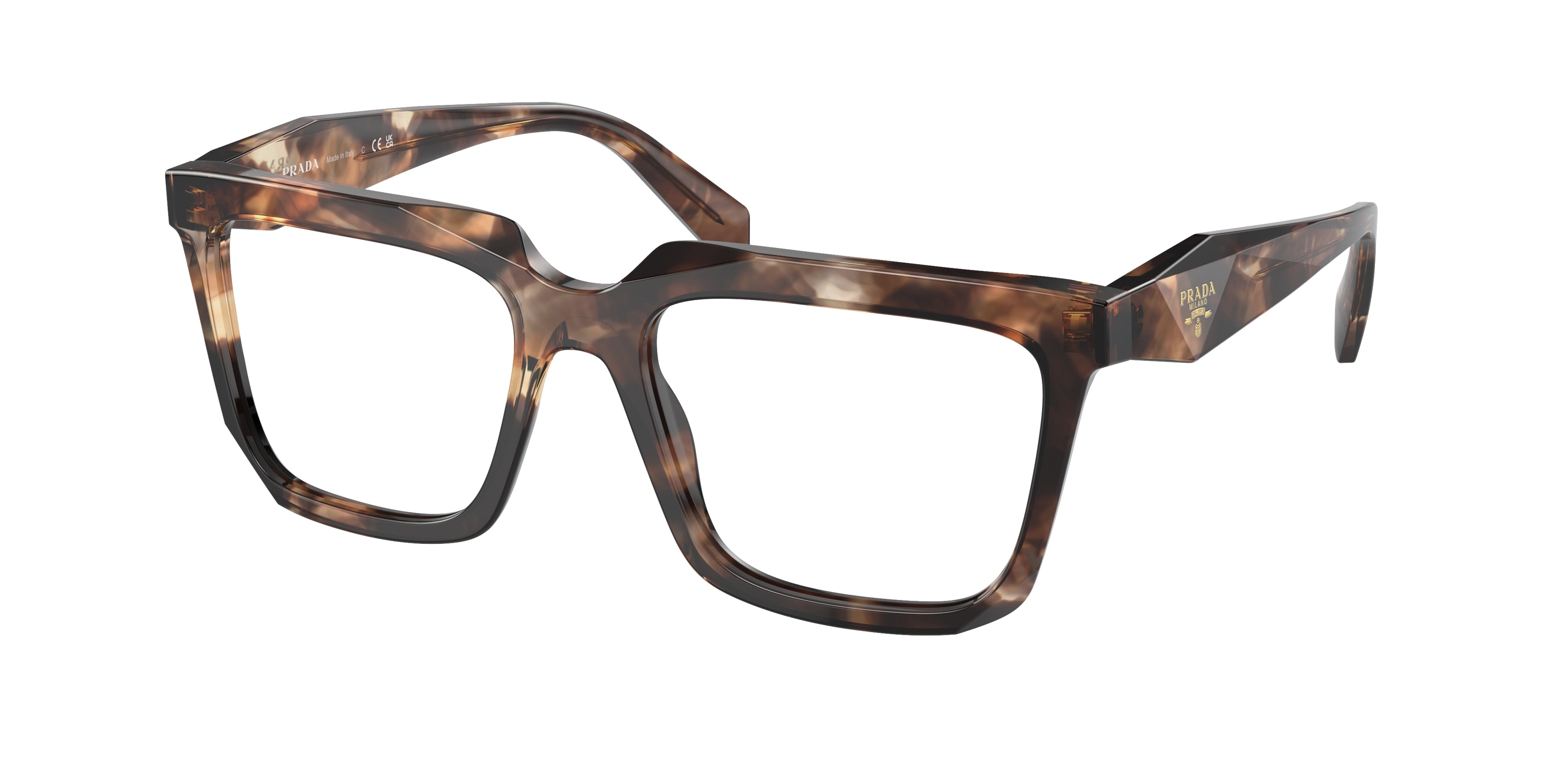 Prada PRA19V Rectangle Eyeglasses 14P1O1-Caramel Tortoise 54-145-18 - Color Map Tortoise