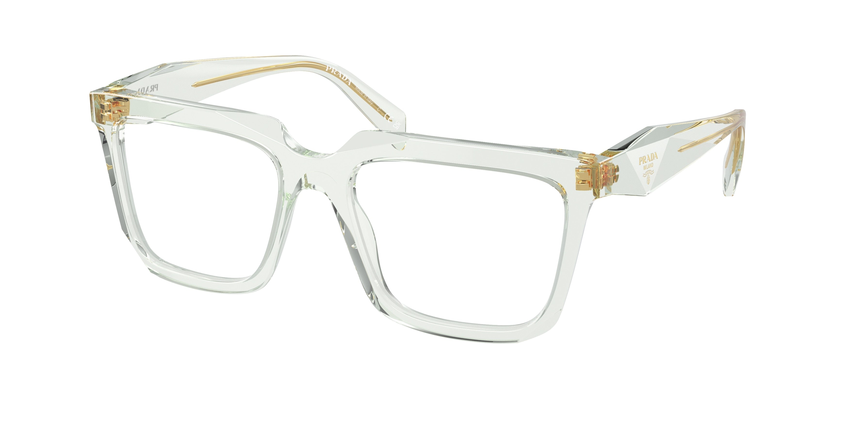 Prada PRA19V Rectangle Eyeglasses 14R1O1-Transparent Mint 54-145-18 - Color Map Transparent