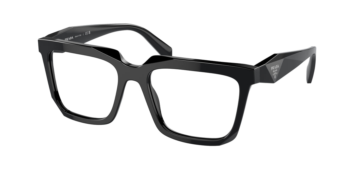 Prada PRA19V Rectangle Eyeglasses 16K1O1-Black 52-145-18 - Color Map Black