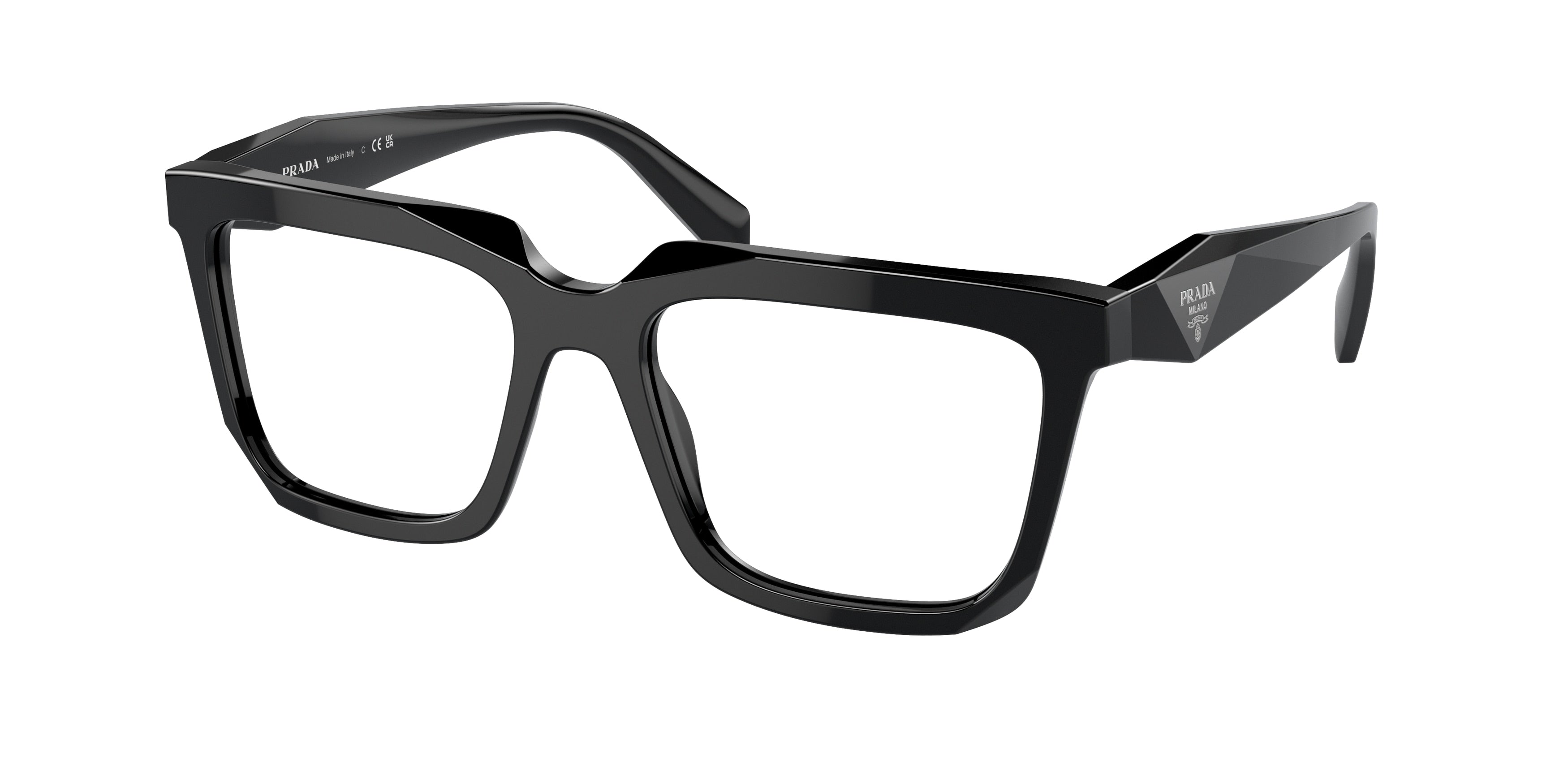 Prada PRA19V Rectangle Eyeglasses 16K1O1-Black 52-145-18 - Color Map Black
