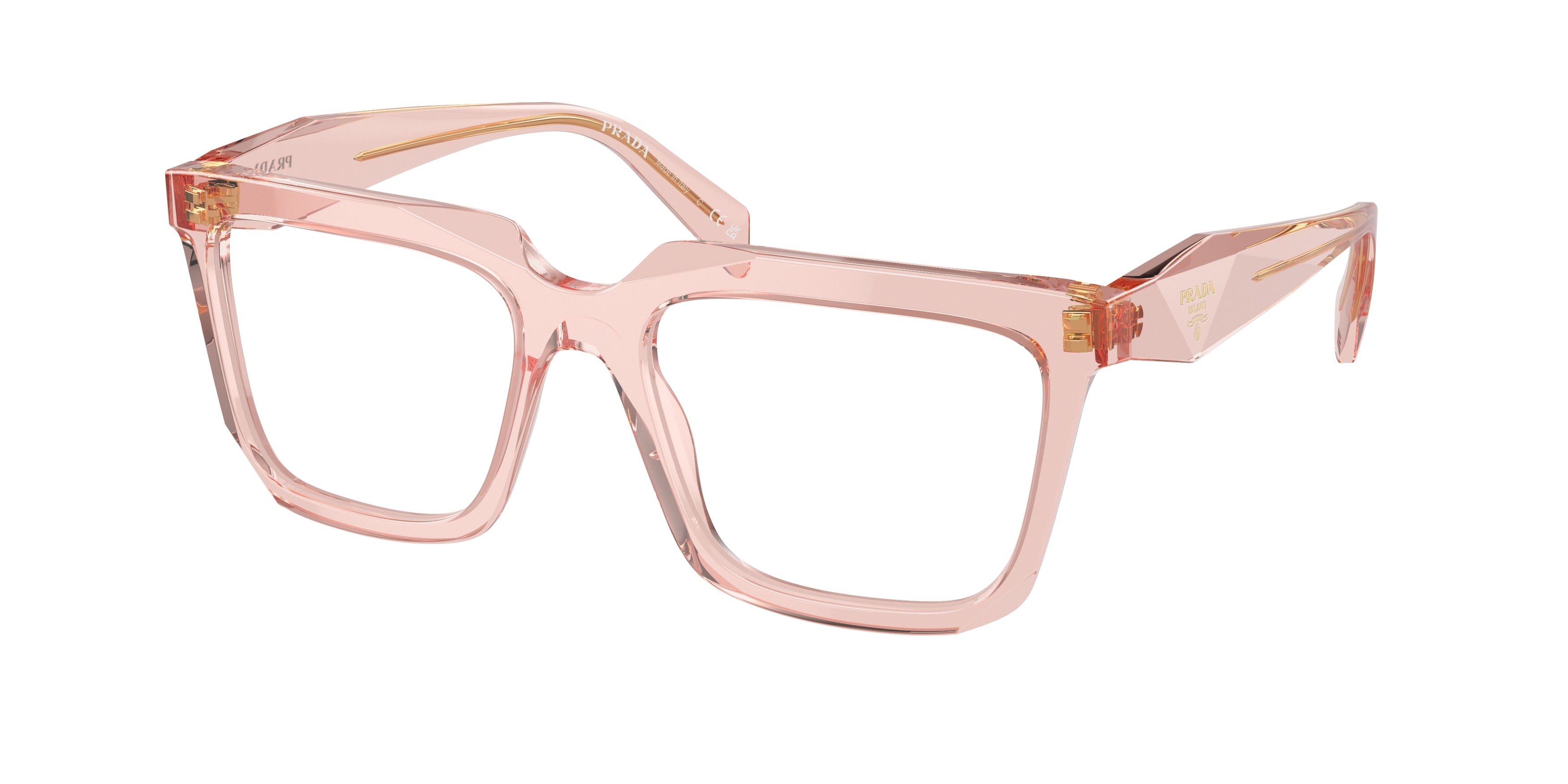 Prada PRA19V Rectangle Eyeglasses 19Q1O1-Transparent Peach 54-145-18 - Color Map Pink