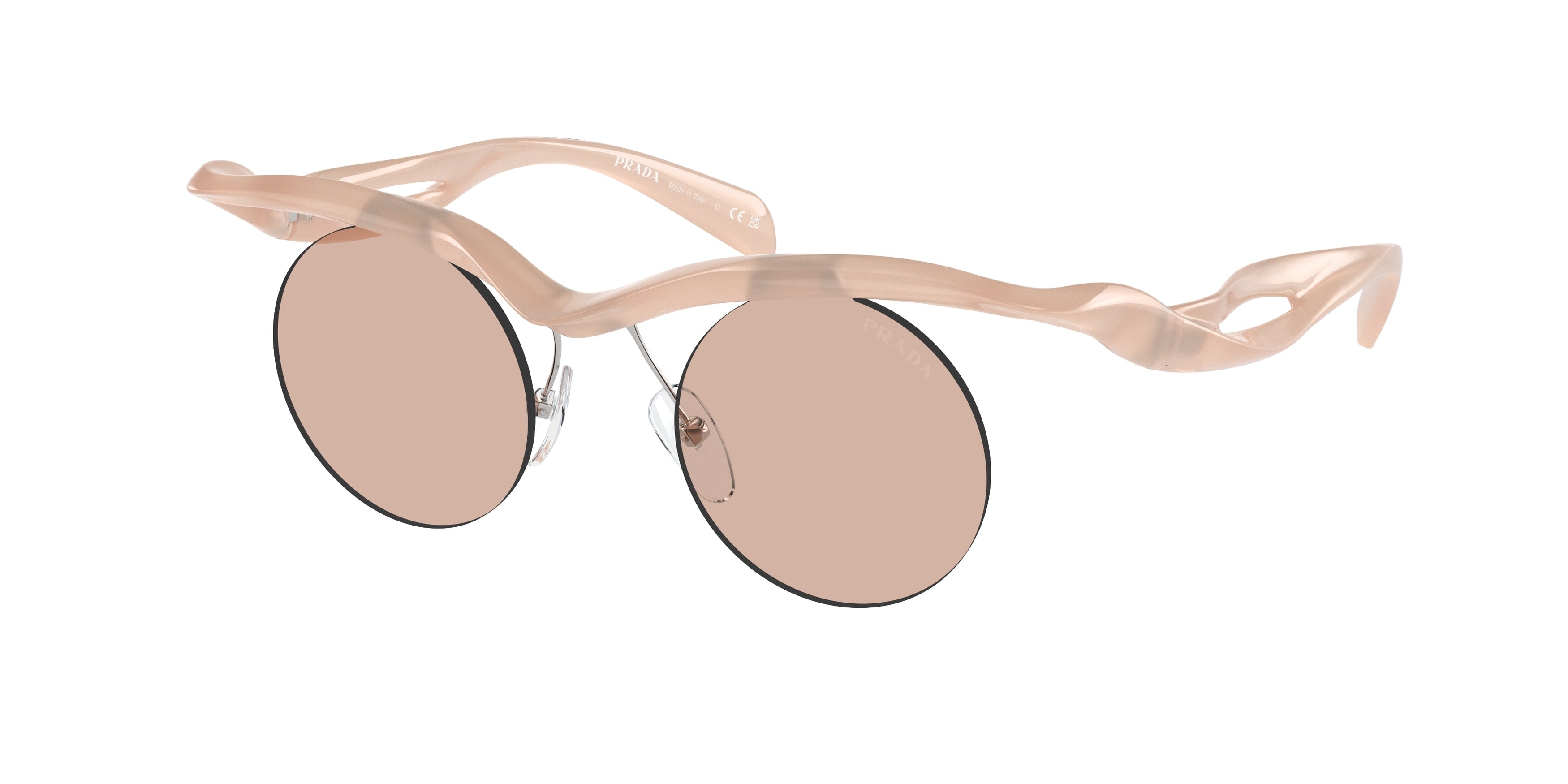 Prada PRA24S Round Sunglasses  12S0B8-Opal Peach 43-135-22 - Color Map Pink