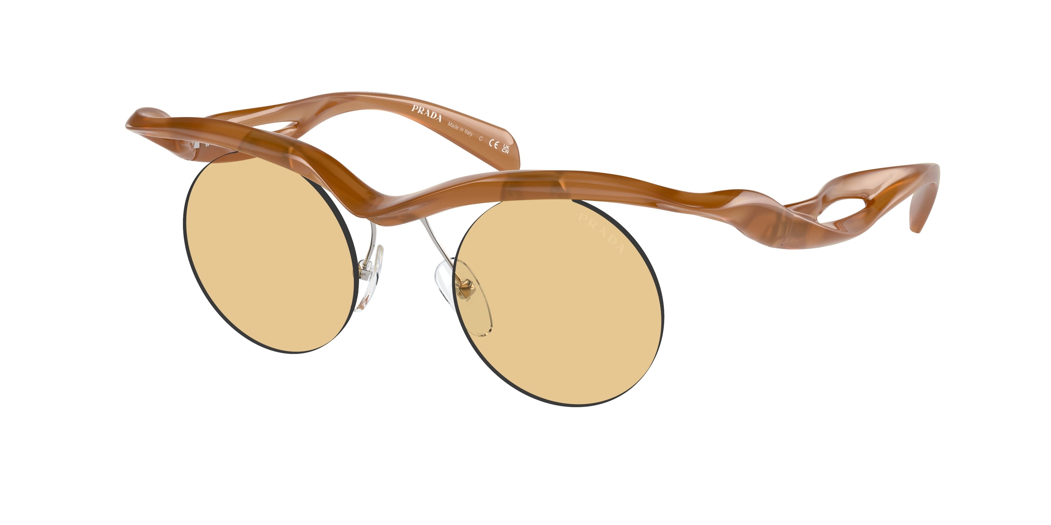 Prada PRA24S Round Sunglasses 13S80E-Opal Cognac 43-135-22 - Color Map Brown
