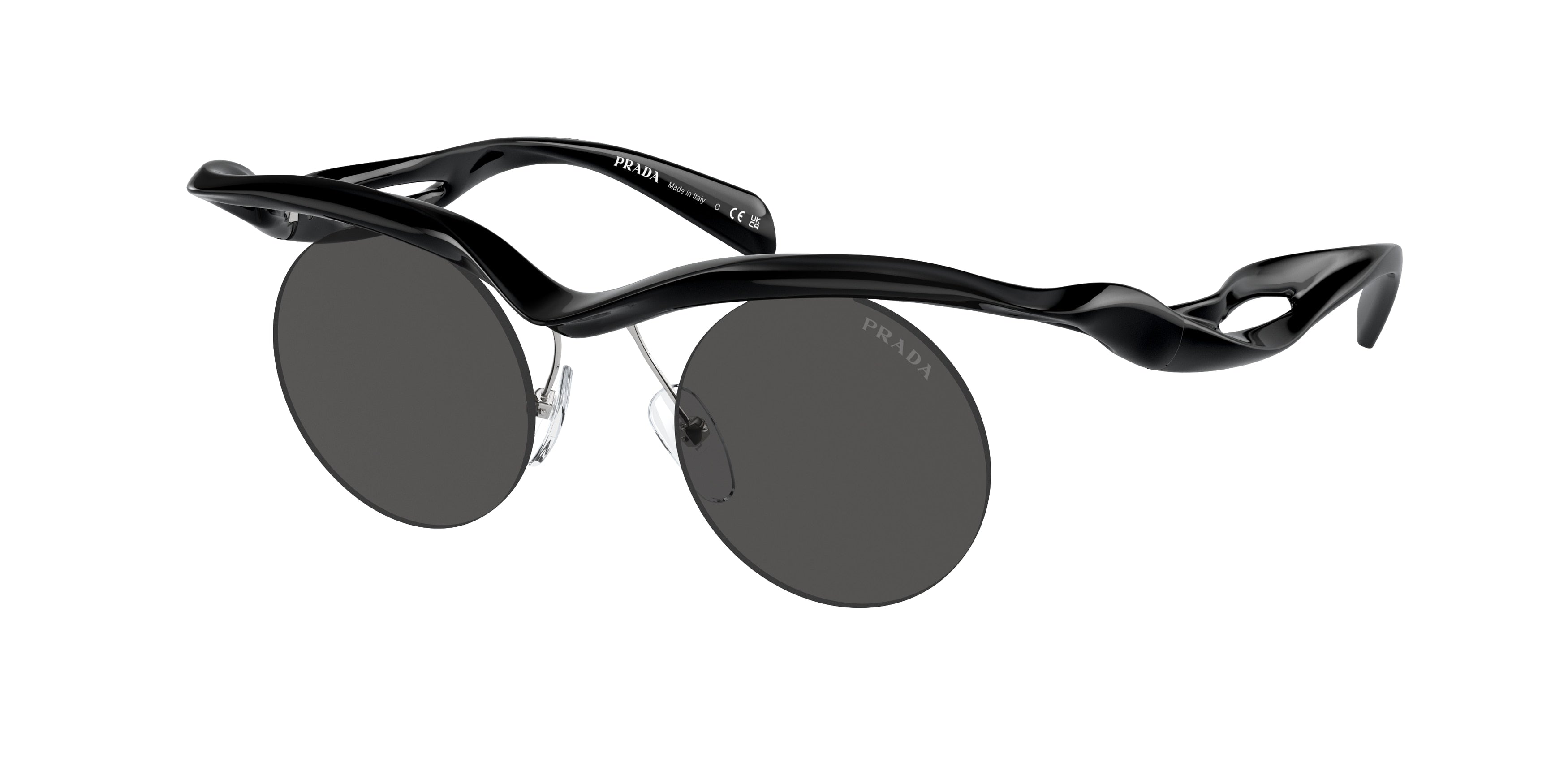 Prada PRA24S Round Sunglasses 1AB5S0-Black 43-135-22 - Color Map Black