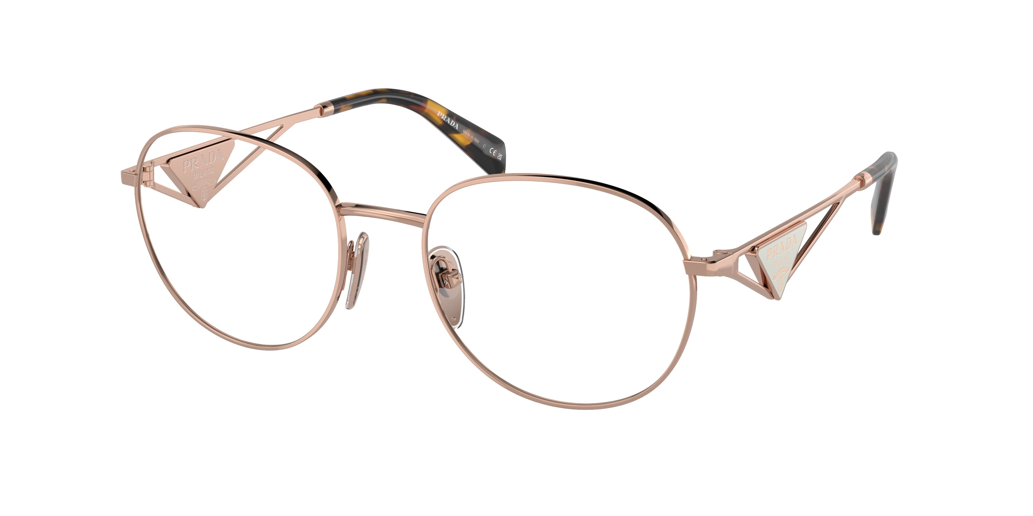Prada PRA50V Round Eyeglasses SVF1O1-Rose Gold 54-140-19 - Color Map Gold