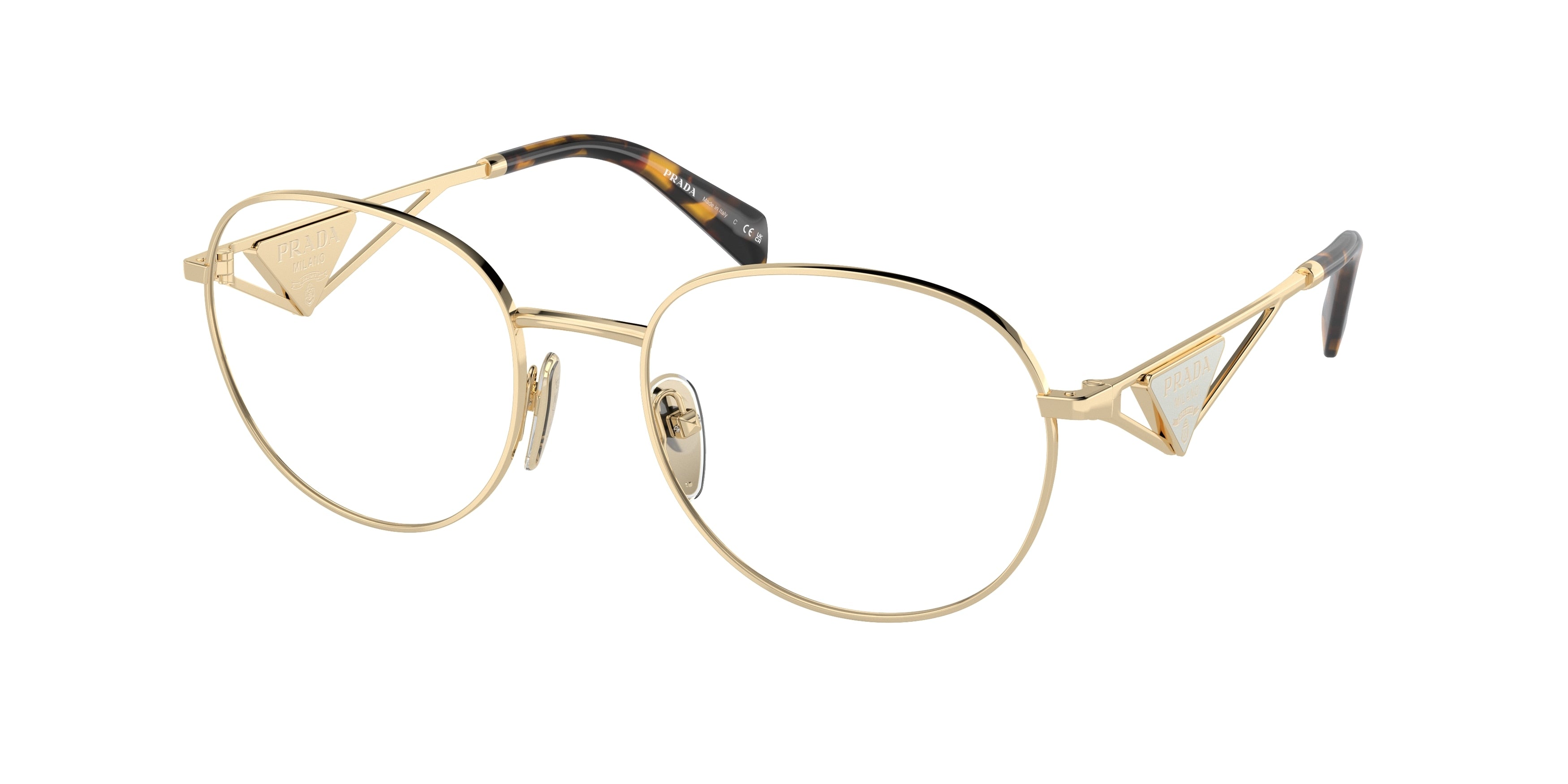 Prada PRA50V Round Eyeglasses ZVN1O1-Pale Gold 54-140-19 - Color Map Gold