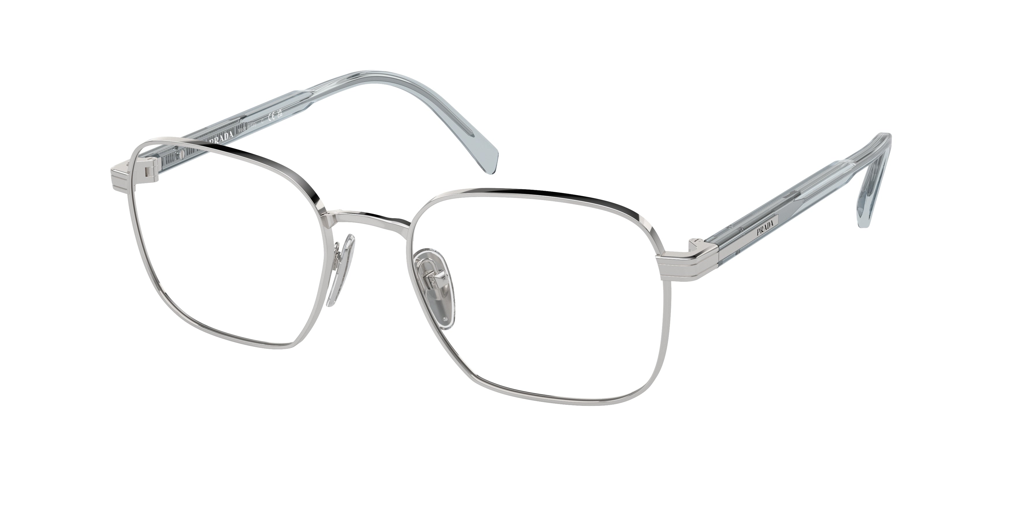 Prada PRA55V Rectangle Eyeglasses 16T1O1-Silver 51-145-19 - Color Map Silver