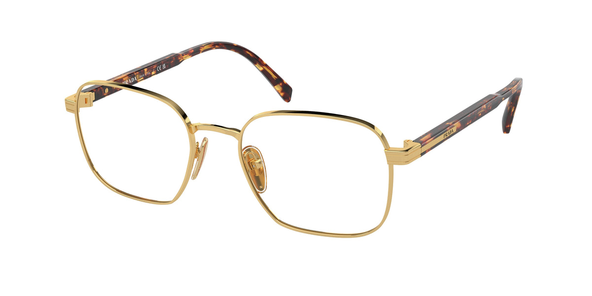 Prada PRA55V Rectangle Eyeglasses 5AK1O1-Gold 53-145-19 - Color Map Gold