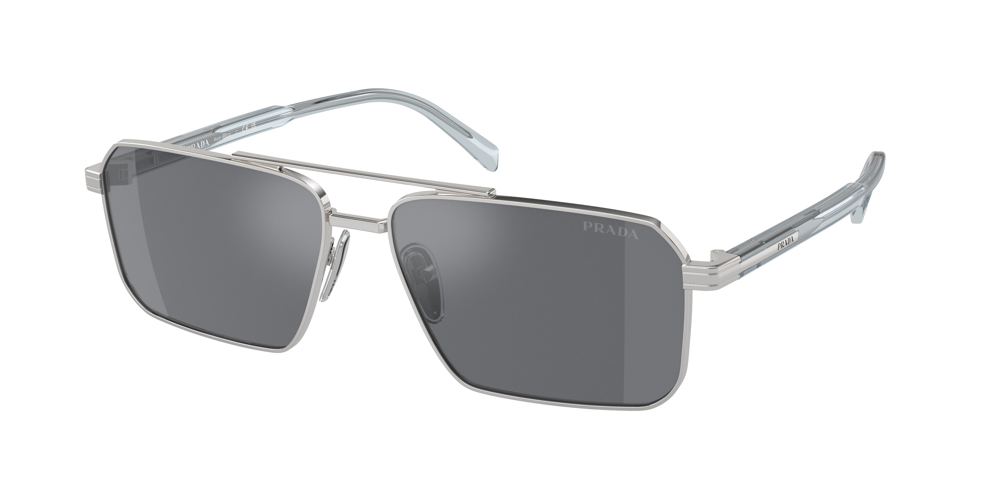 Prada PRA57S Rectangle Sunglasses 1BC175-Silver 61-145-15 - Color Map Silver