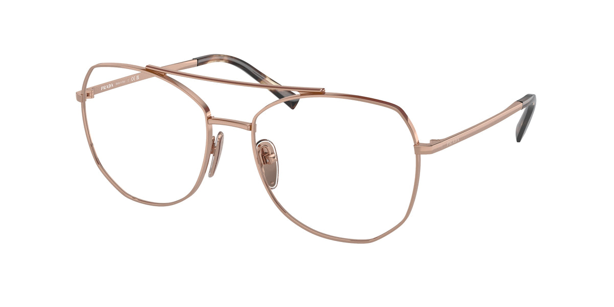 Prada PRA58V Irregular Eyeglasses ZVF1O1-Rose Gold 56-135-17 - Color Map Gold