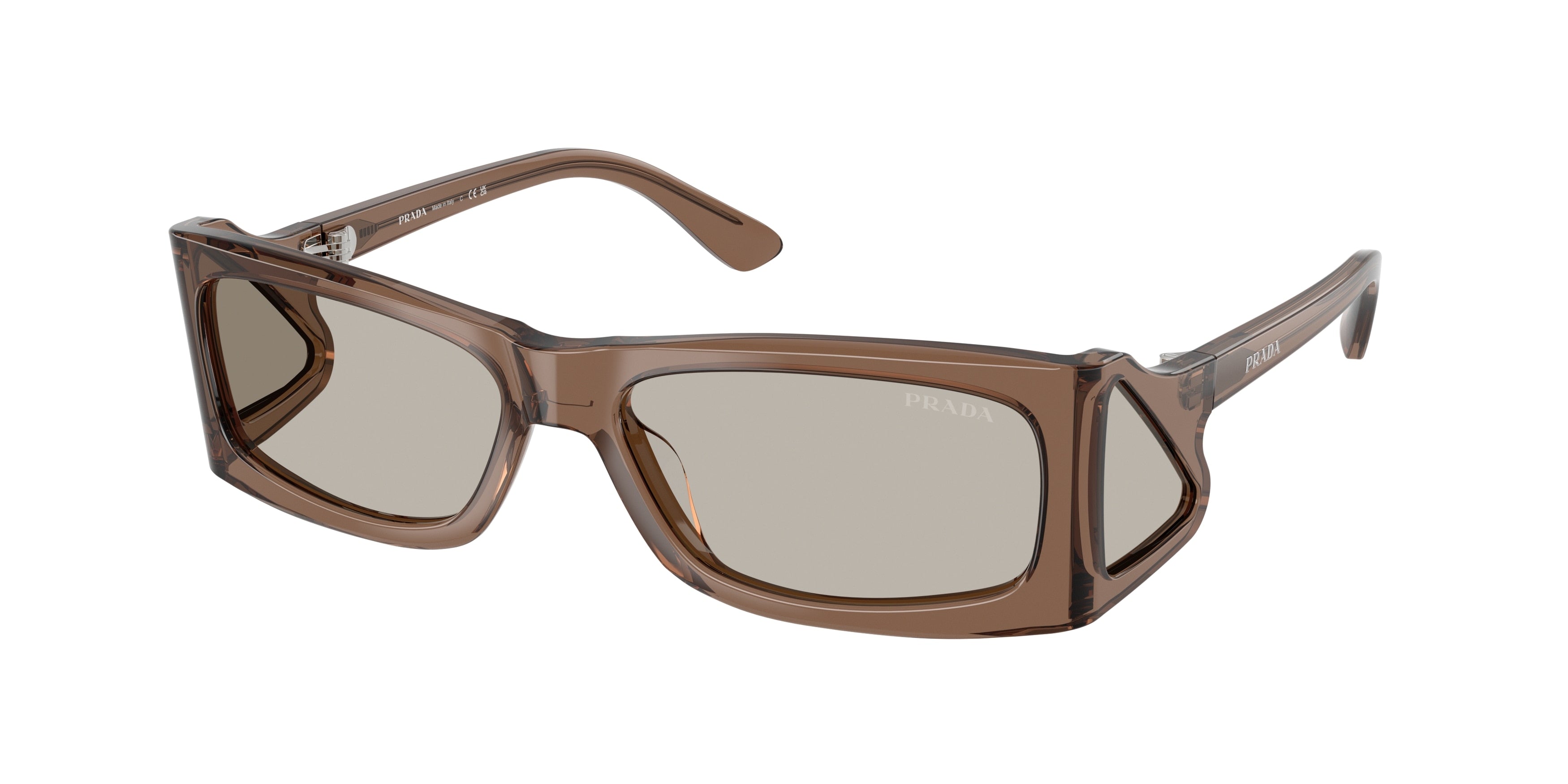 Prada PRB03S Rectangle Sunglasses 16W5J2-Transparent Brown 56-120-16 - Color Map Brown