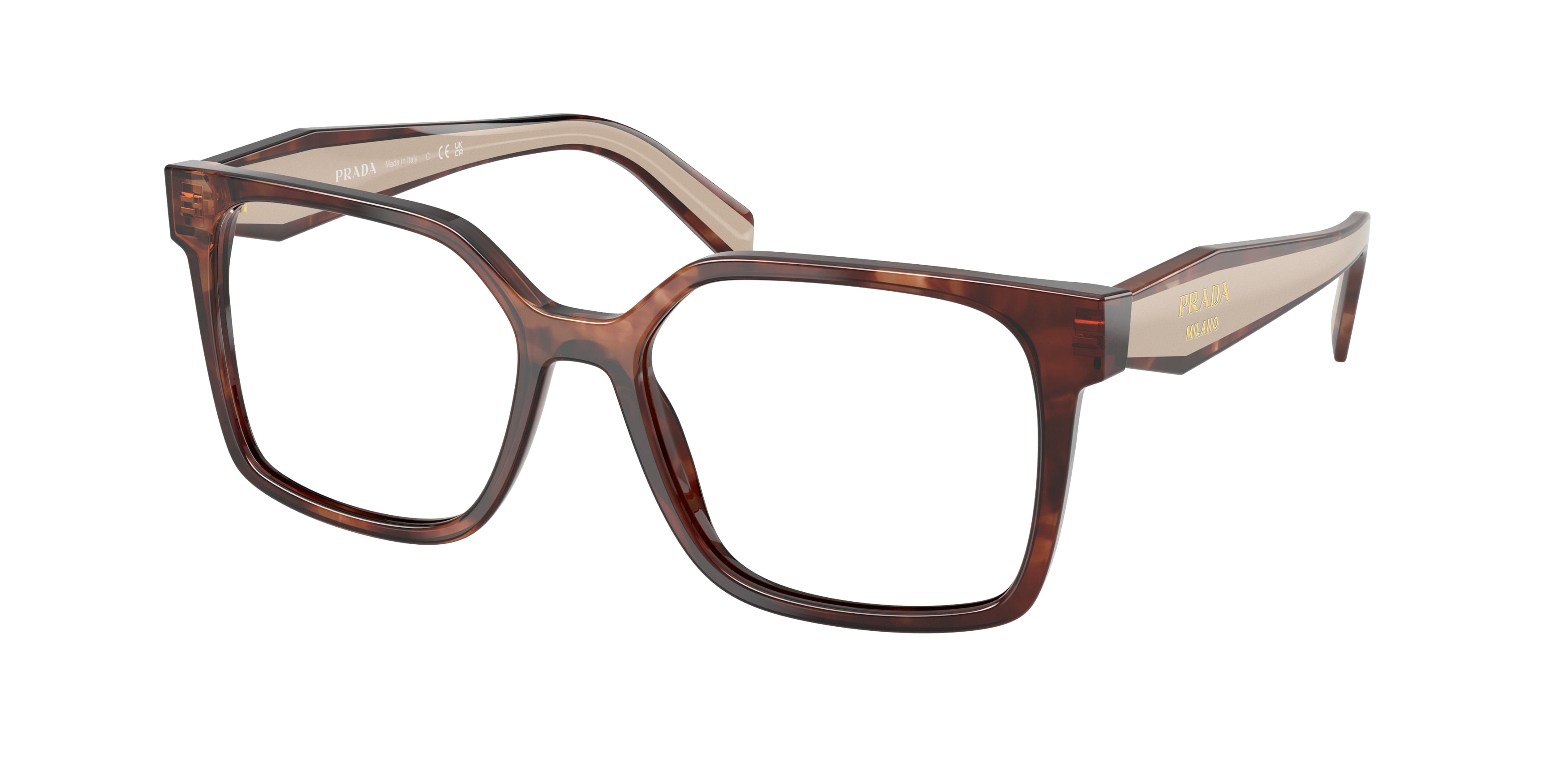 Prada PRB03VF Rectangle Eyeglasses 07R1O1-Havana Caramel 56-140-15 - Color Map Brown