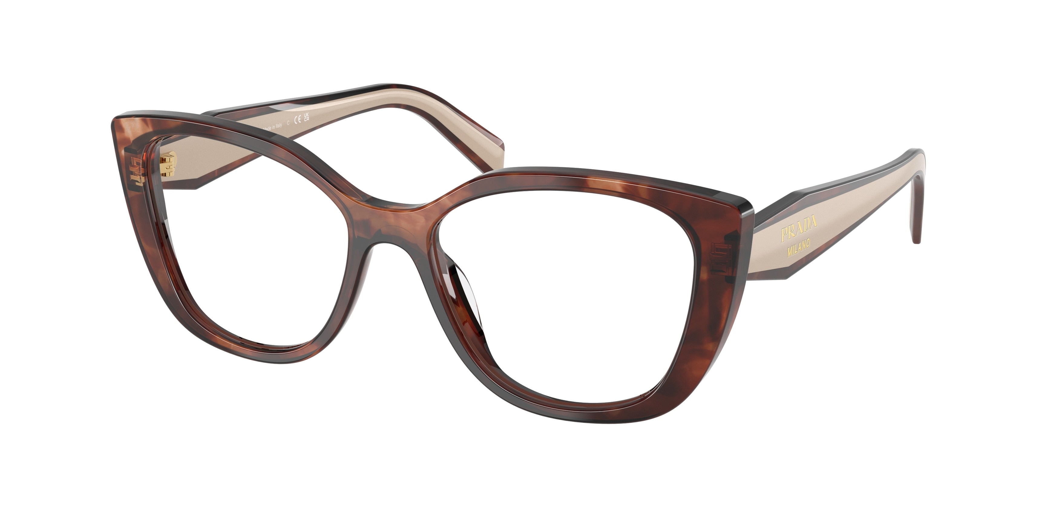Prada PRB04V Cat Eye Eyeglasses  07R1O1-Havana Caramel 53-140-17 - Color Map Brown